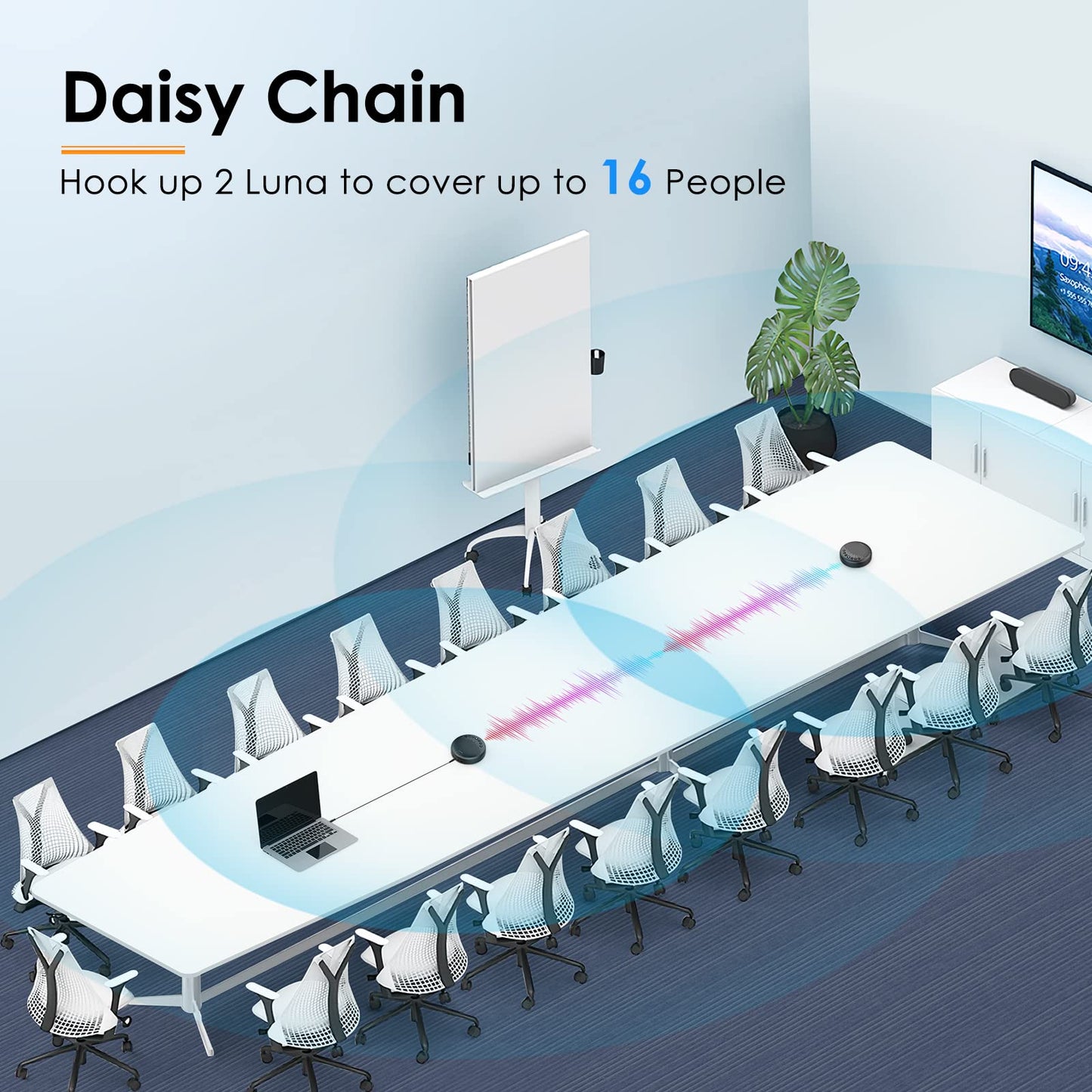 EMEET Conference Speaker and Microphone w/8+1 Mics, 360° Voice Pickup, Noise Reduce, Bluetooth/USB/Dongle Speakerphone for 14 People w/Daisy Chain for 25, Compatible w/Leading Platforms, 2024 Version