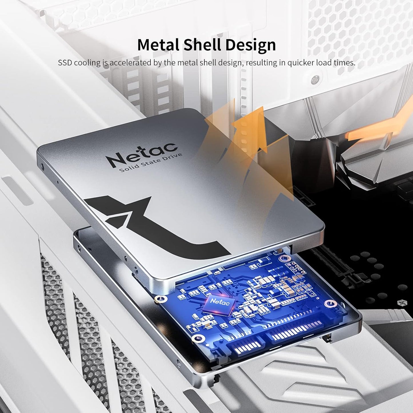 Netac SSD 256GB 3D NAND 2.5-inch SATA III 6Gb/s Metal Shell Design Internal Gaming SSD Hard Drive Perfect for PC/Desktop/Tablet-Silver Grey