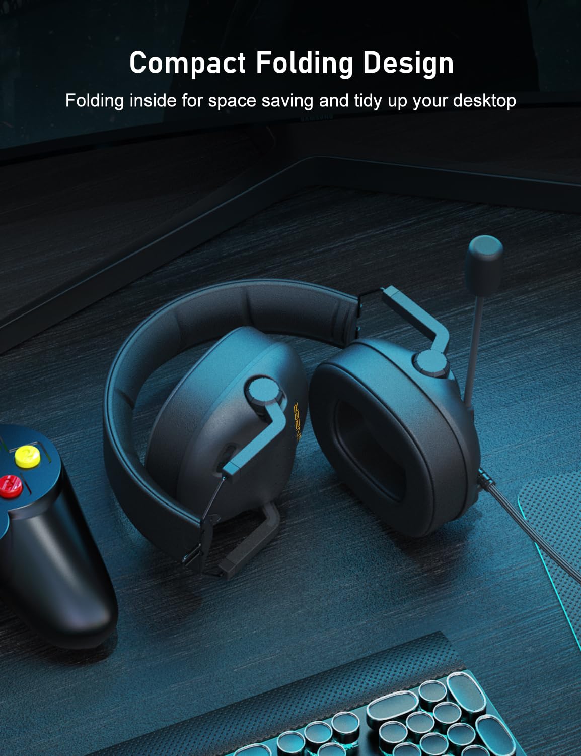 SENZER SG500 Surround Sound Pro Gaming Headset with Noise Cancelling Microphone - Soft Memory Foam Padding - Portable Foldable Headphones for PC, PS4, PS5, Xbox One, Switch