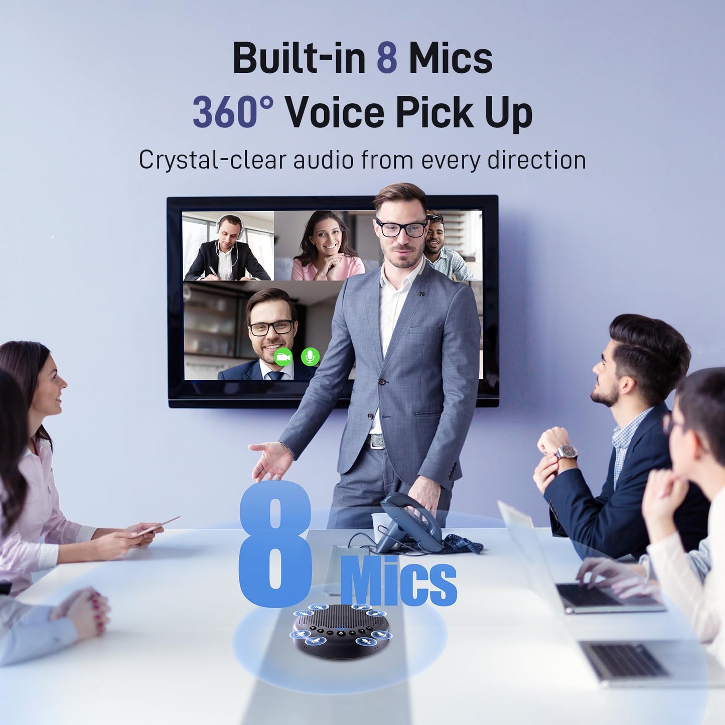 EMEET Conference Speaker and Microphone w/8+1 Mics, 360° Voice Pickup, Noise Reduce, Bluetooth/USB/Dongle Speakerphone for 14 People w/Daisy Chain for 25, Compatible w/Leading Platforms, 2024 Version