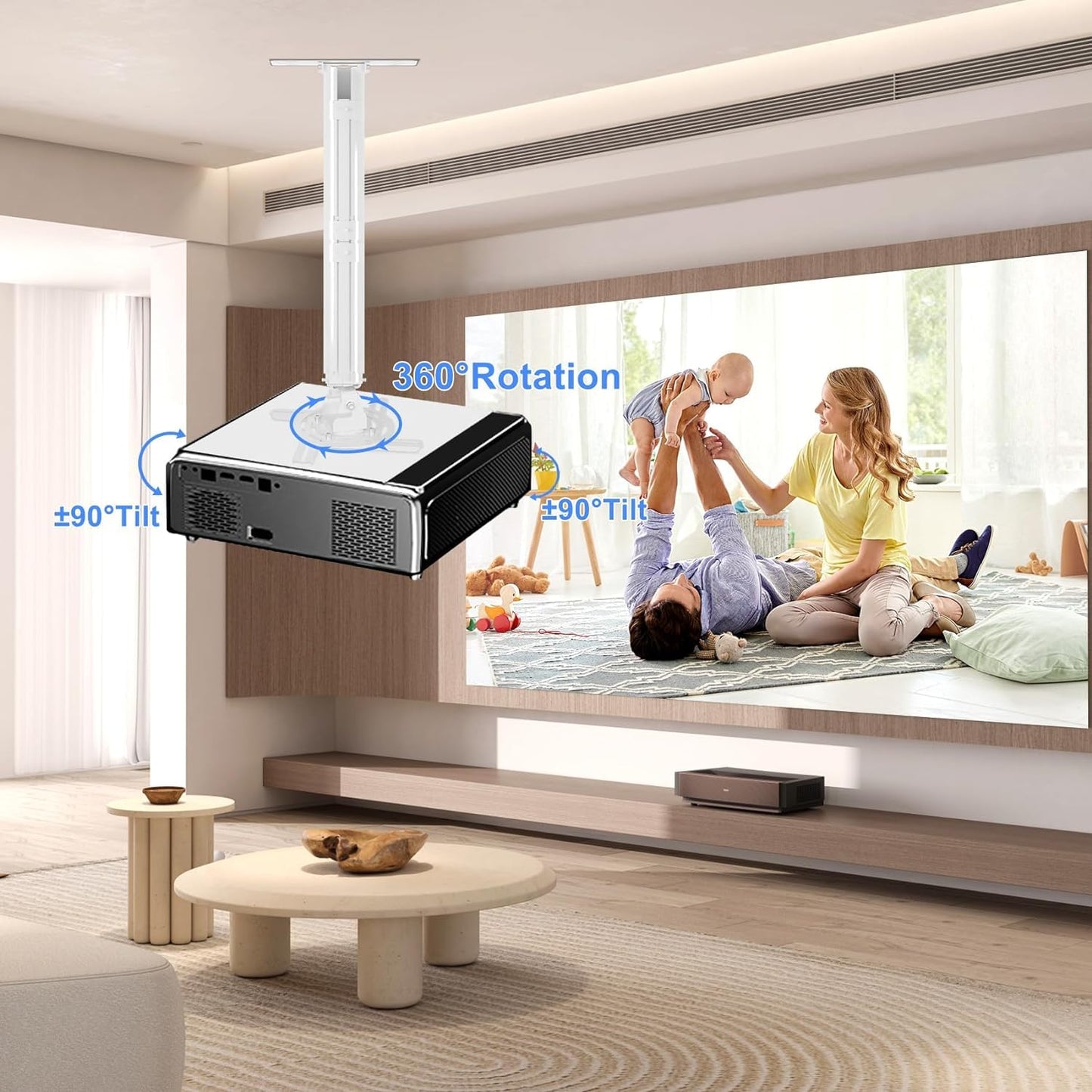 suptek White Projector Ceiling Mount Bracket Fits Flat or Sloped Ceiling Height Adjustable with Extendable Length for LCD/DLP Projectors (PR05)
