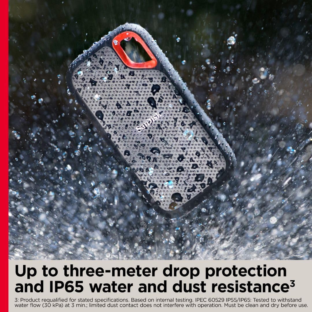 SanDisk Extreme Portable SSD - Up to 1050MB/s, USB-C, USB 3.2 Gen 2, Water and Dust Resistance
