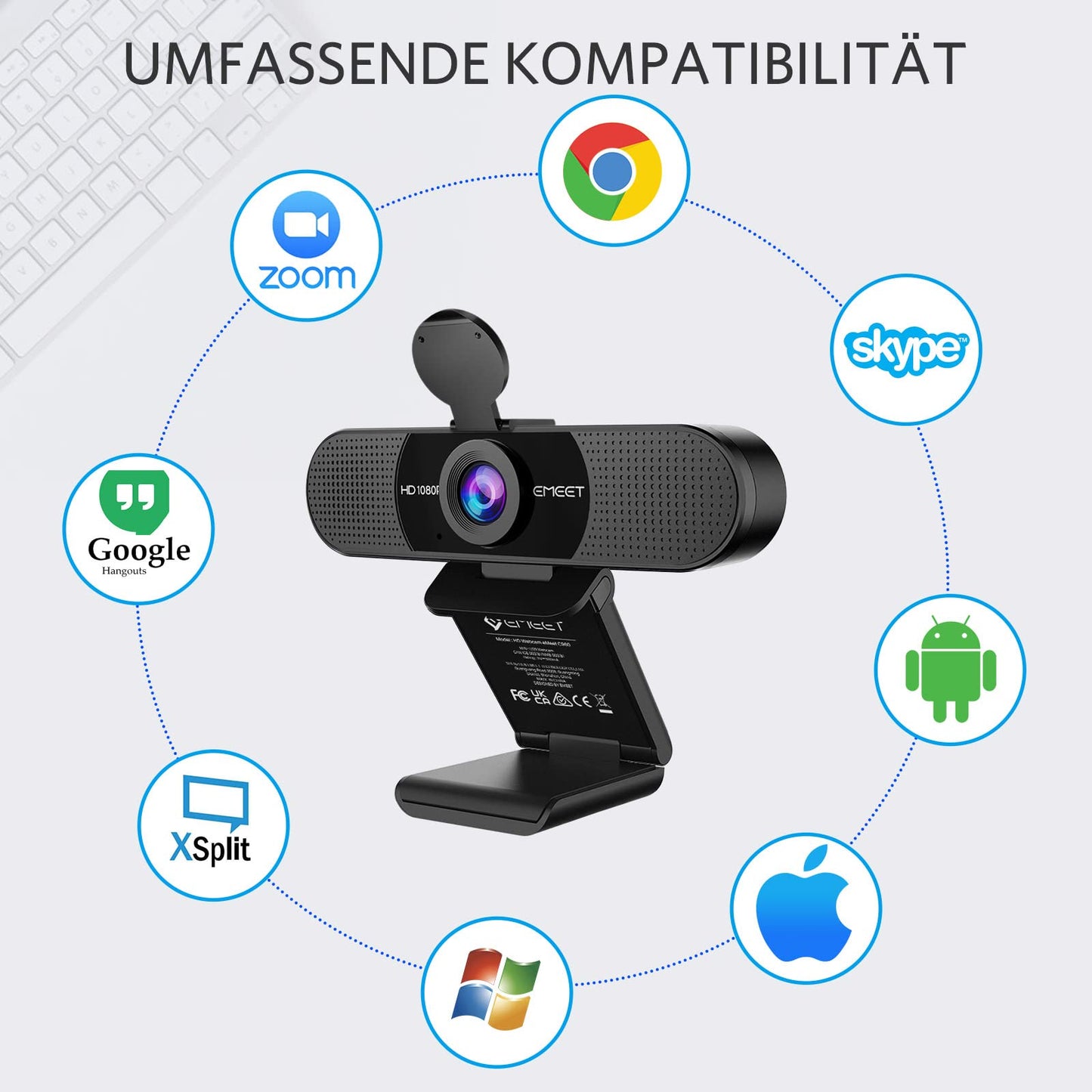 EMEET C960 4K Webcam for PC, PDAF Autofocus, Dual AI Noise-Canceling Mics, 73° FOV, Auto Light Adjustment, UHD Sensor, Plug-and-Play, Privacy Webcam Cover, Compatible with Zoom/Teams/YouTube