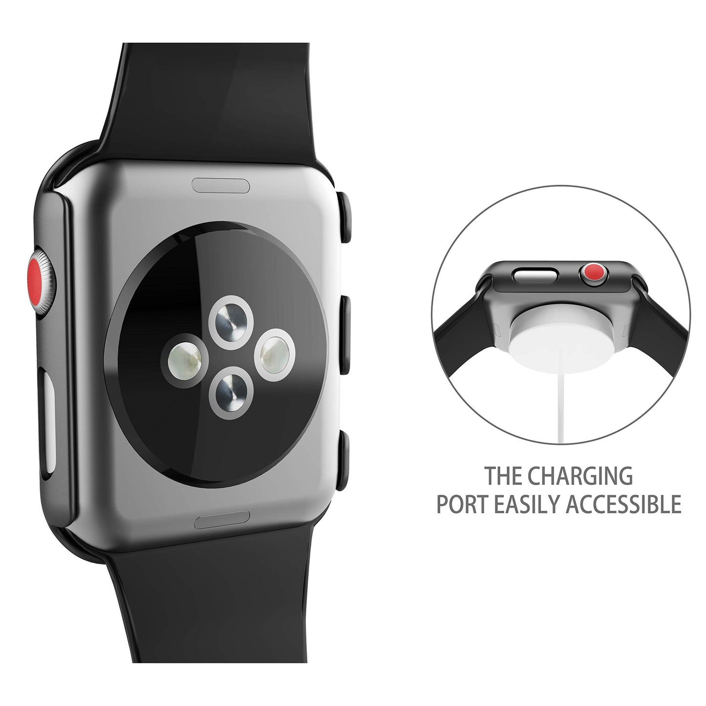 2Pack Black Hard Case (Apple Watch SE 2 (2024) SE Series 6 Series 5 Series 4)with HD Tempered Glass Screen Protector