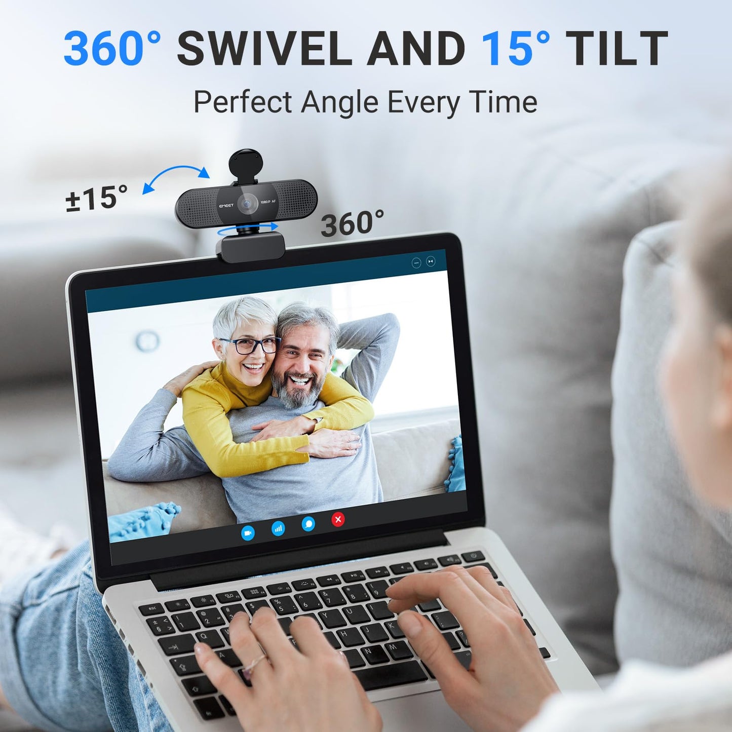 EMEET 1080P Webcam with Microphone, C960 Web Camera, 2 Mics Streaming Webcam, 90°FOV Computer Camera, Plug and Play USB Web Cam for Online Calling/Conferencing, Zoom/Teams/Facetime/YouTube, Laptop/PC