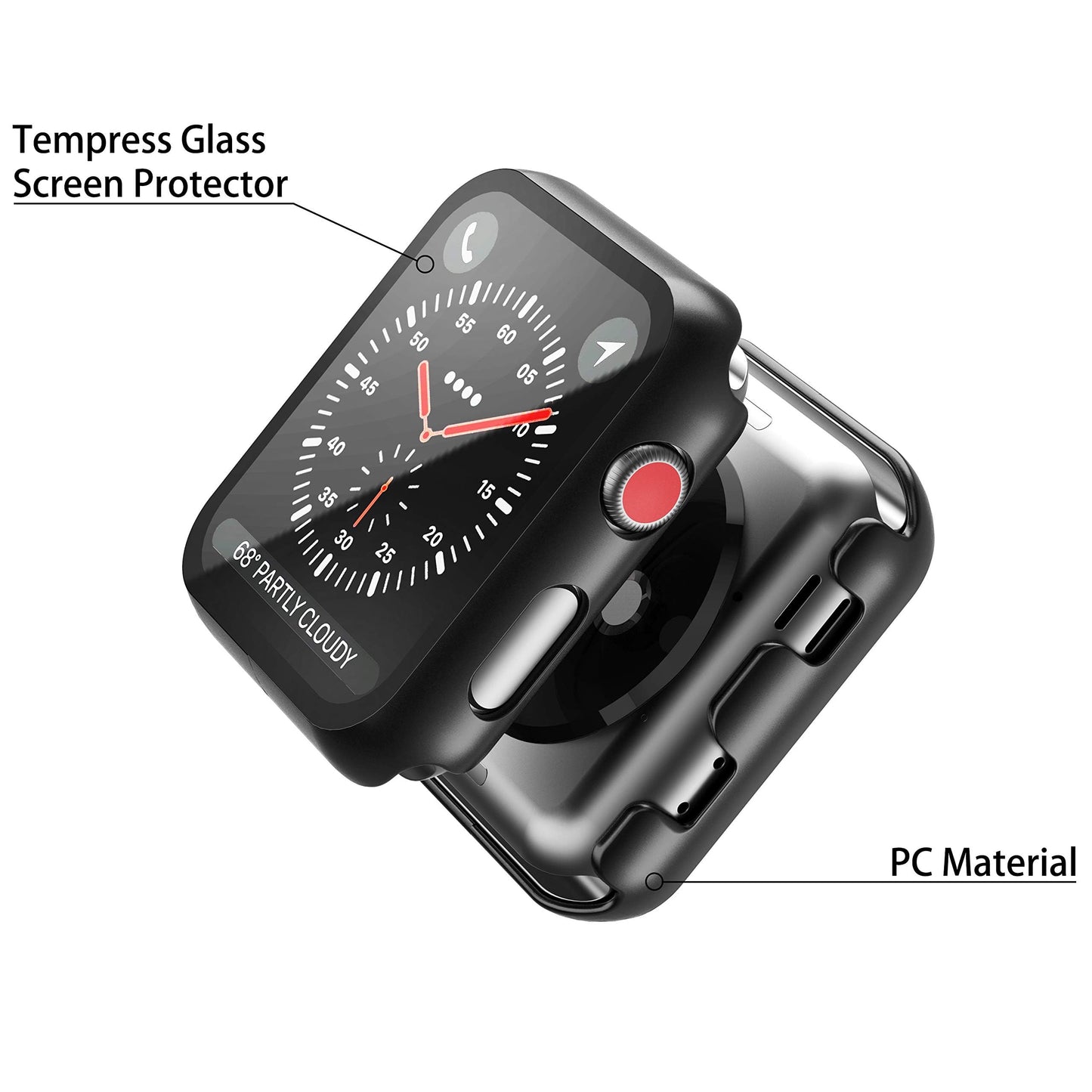 2Pack Black Hard Case (Apple Watch SE 2 (2024) SE Series 6 Series 5 Series 4)with HD Tempered Glass Screen Protector