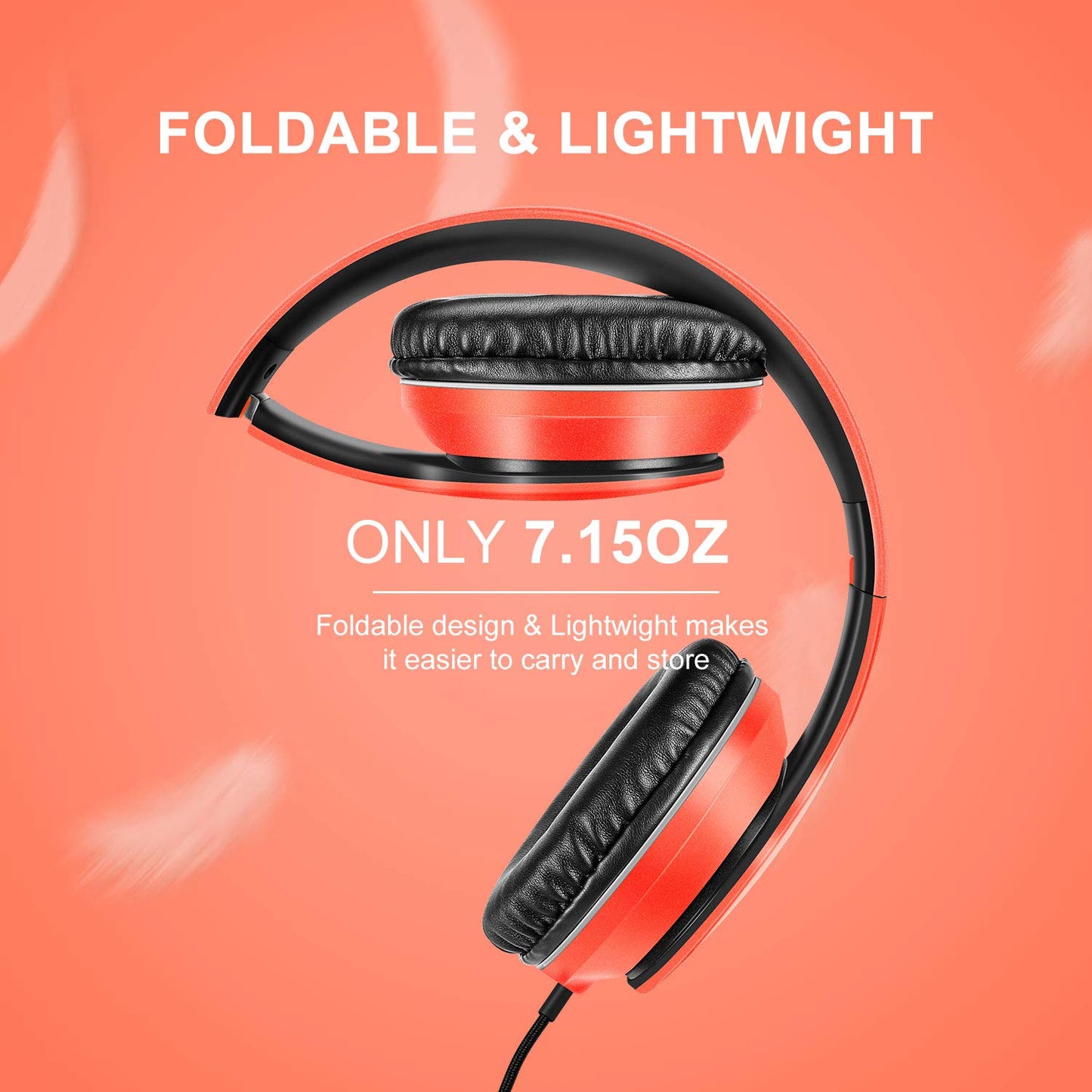 LORELEI X6 Over-Ear Headphones with Microphone, Lightweight Foldable & Portable Stereo Bass Headphones with 1.45M No-Tangle, Wired Headphones for Smartphone Tablet MP3 / 4 (Space Black)