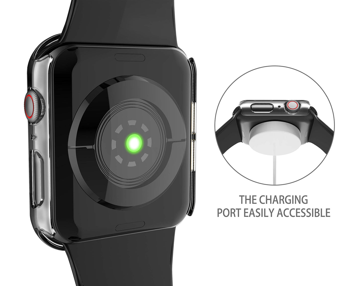 2Pack Black Hard Case (Apple Watch SE 2 (2024) SE Series 6 Series 5 Series 4)with HD Tempered Glass Screen Protector