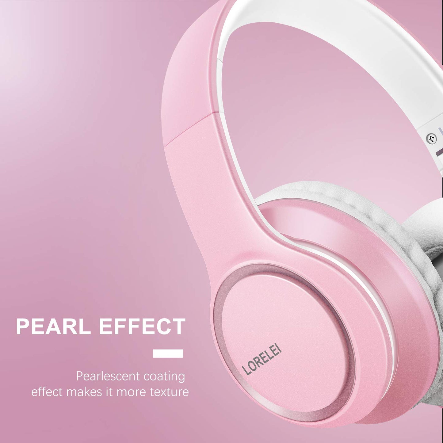 LORELEI X8 Over-Ear Wired Headphones with Microphone with 1.45m-Tangle-Free Nylon Line&3.5mm Plug,Lightweight Foldable & Portable Headphones for Smartphone,Tablet,Computer,Mp3/4(Pearl Pink)