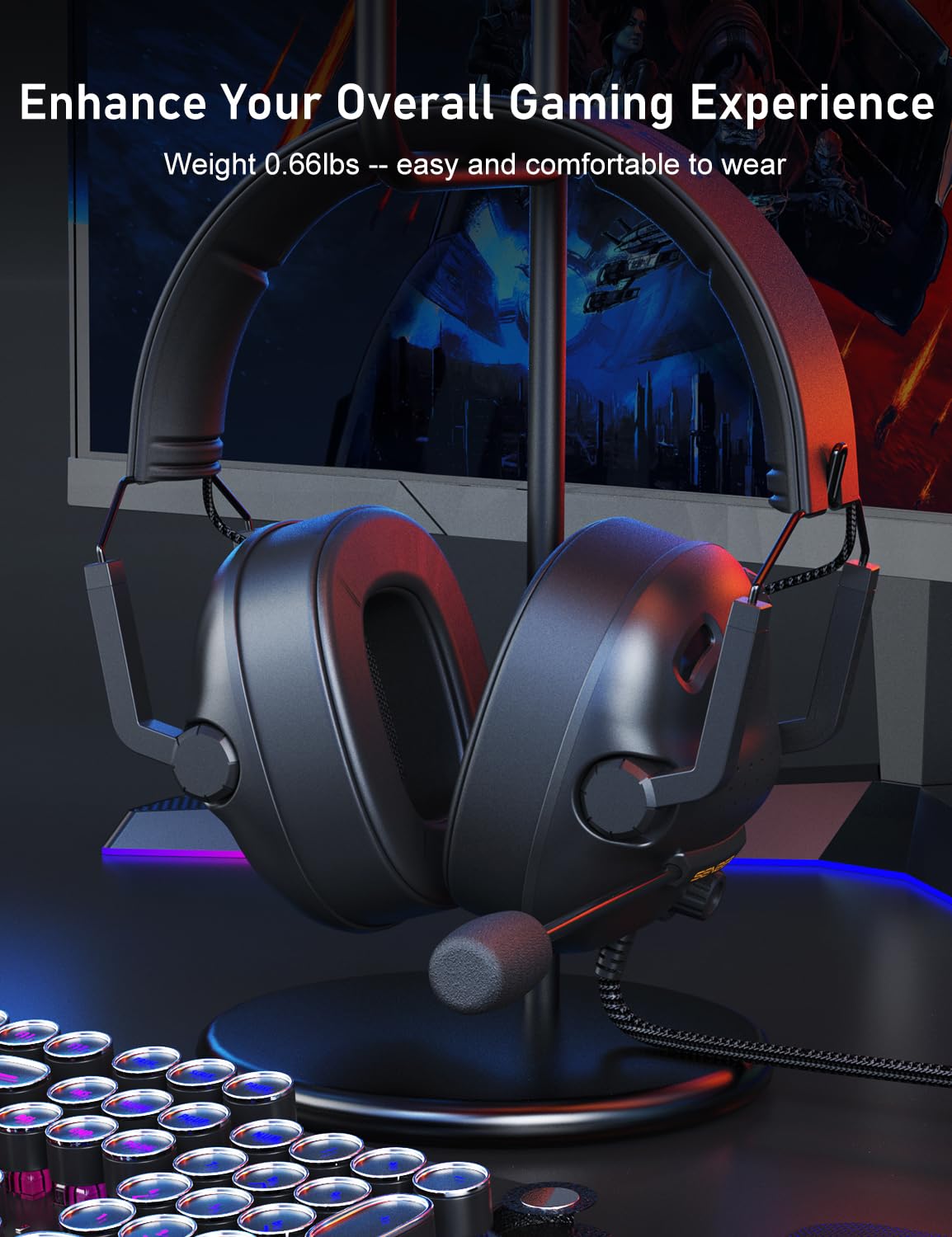 SENZER SG500 Surround Sound Pro Gaming Headset with Noise Cancelling Microphone - Soft Memory Foam Padding - Portable Foldable Headphones for PC, PS4, PS5, Xbox One, Switch