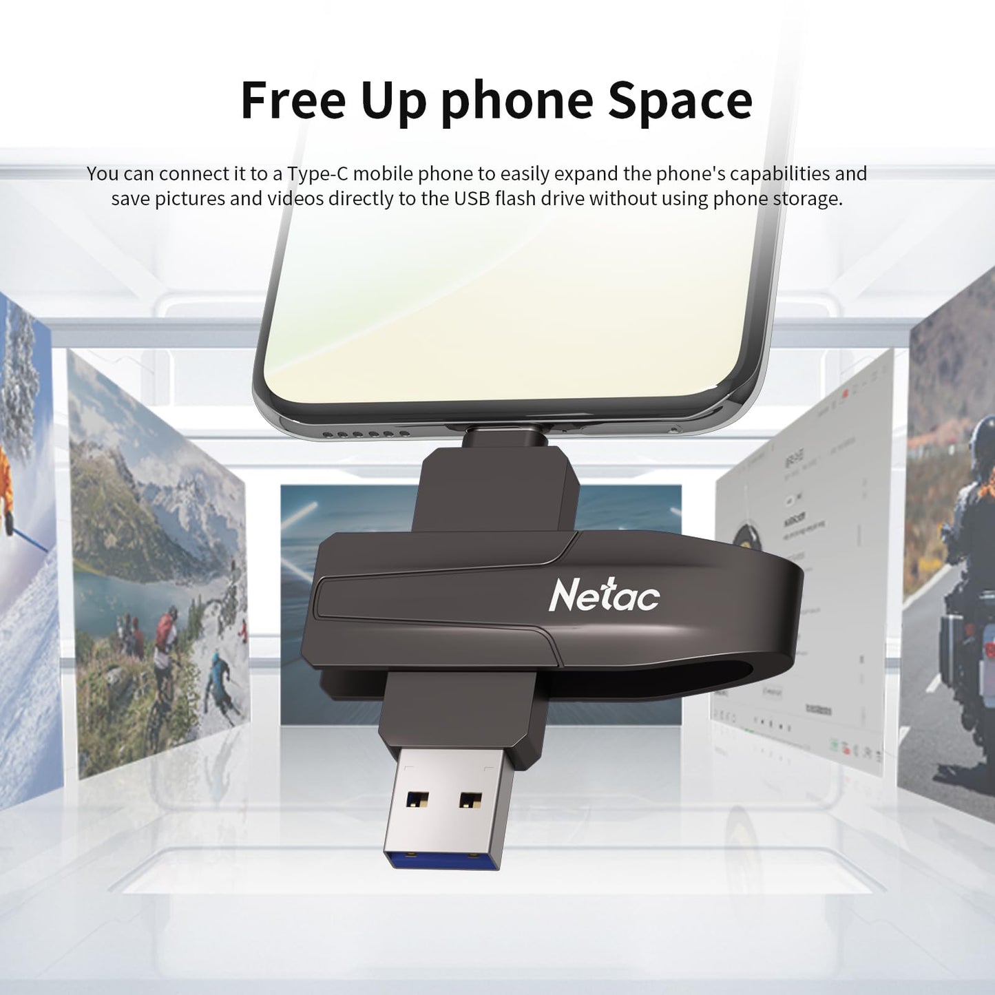 Netac 512GB Portable External USB Solid State Drive Type-c and USB 3.2 Dual Interface, up to 550MB/s for Data Storage, Expansion of Storage for Photos/Videos/Music/Files, US8
