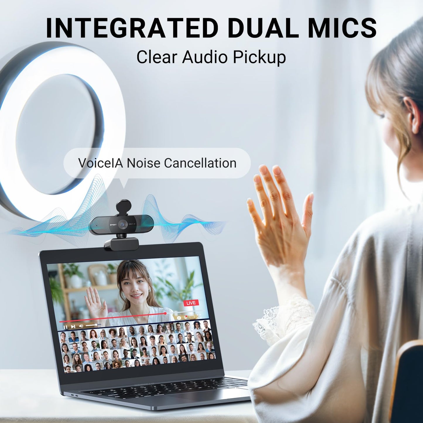 EMEET 1080P Webcam with Microphone, C960 Web Camera, 2 Mics Streaming Webcam, 90°FOV Computer Camera, Plug and Play USB Web Cam for Online Calling/Conferencing, Zoom/Teams/Facetime/YouTube, Laptop/PC