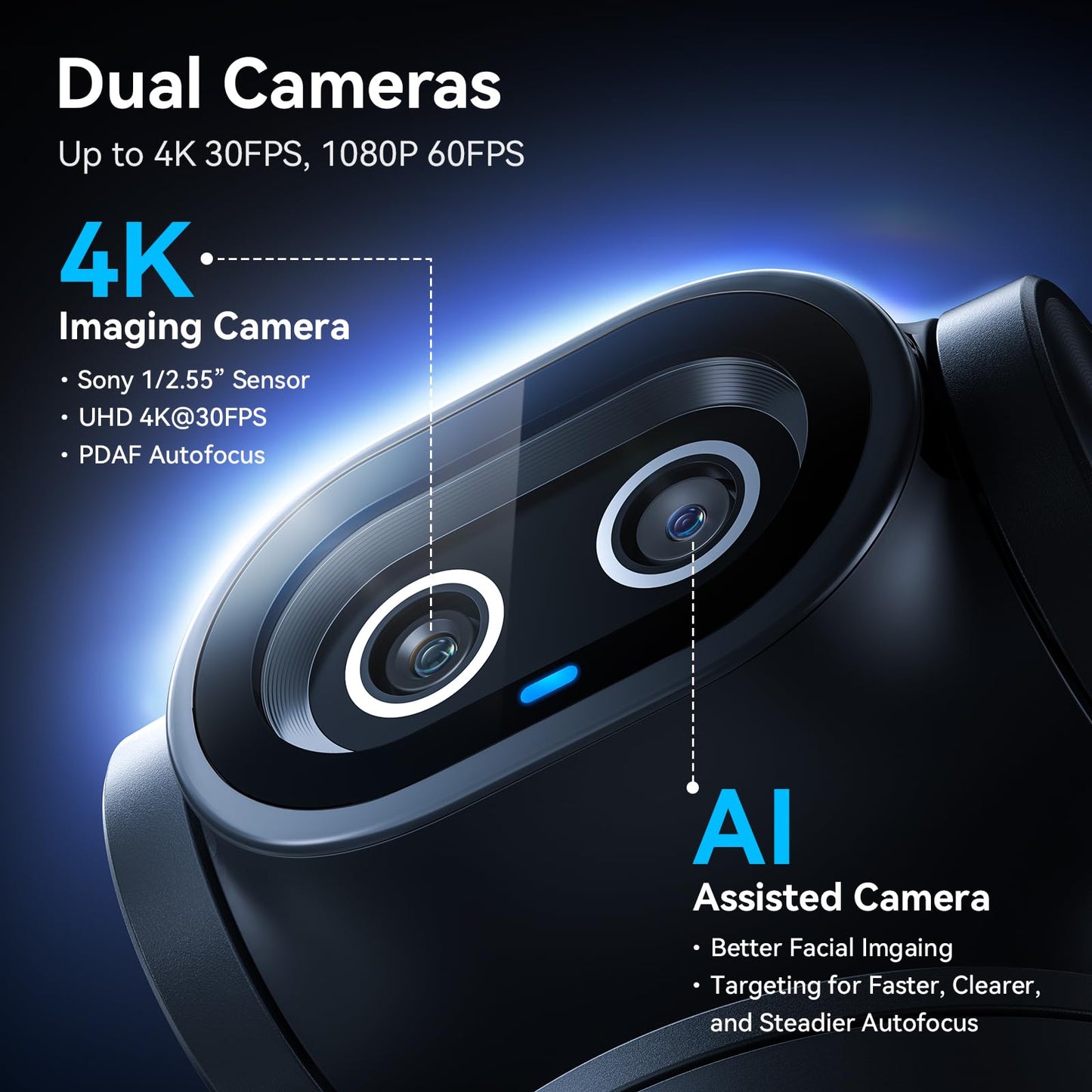 EMEET Piko+ Webcam 4K, World’s 1st Dual-Camera AI-Powered 4K Camera, 1/2.55'' Sony Sensor, 3 Mics&3 Sound Modes, Panda Magnetic Privacy Cover, USB C-C&C-A, Ideal for Livestreamers and Content Creators