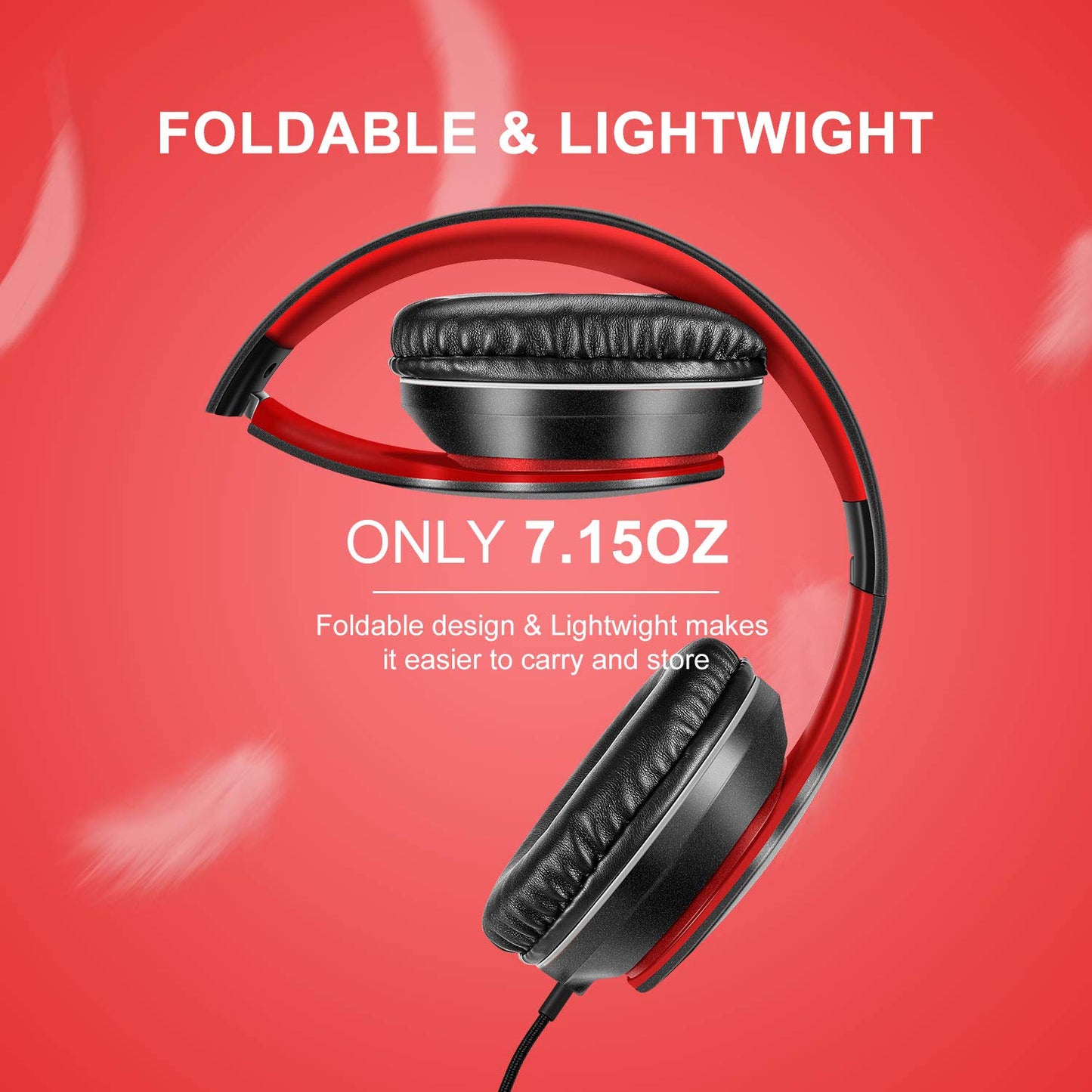 LORELEI X6 Over-Ear Headphones with Microphone, Lightweight Foldable & Portable Stereo Bass Headphones with 1.45M No-Tangle, Wired Headphones for Smartphone Tablet MP3 / 4 (Space Black)