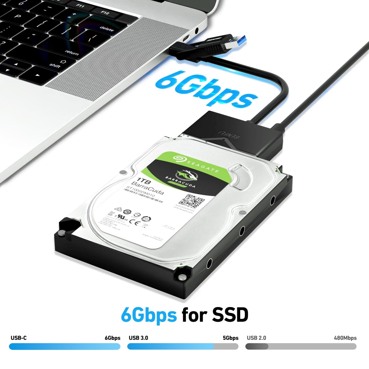 BENFEI SATA to USB Cable, BENFEI USB 3.0 to SATA III Hard Driver Adapter Compatible for 2.5 inch HDD and SSD