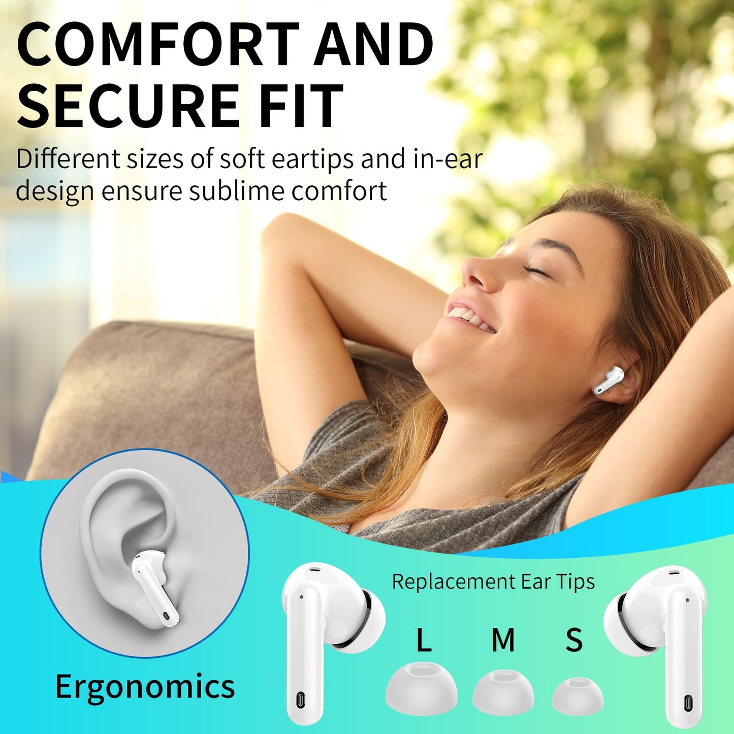 Wireless Earbuds, Bluetooth Headphones 5.4 HiFi Stereo, Wireless Earphones with ENC Noise Cancelling Mic, IP7 Waterproof in Ear Headphones, LED Digital Display Ear Buds, Touch Control, Black