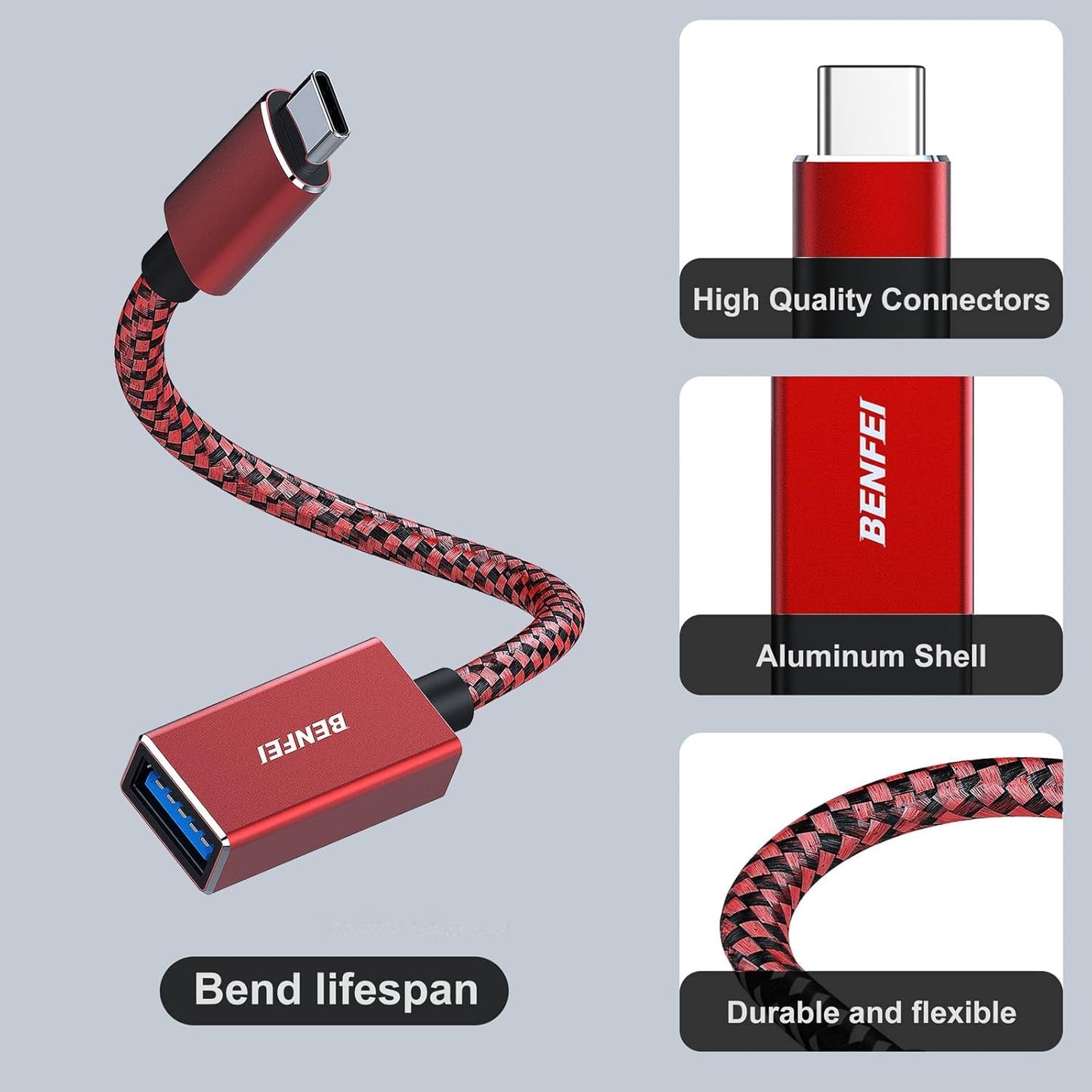 BENFEI USB C to USB 3.0 Adapter, 2 Pack USB C to A Male to Female Adapter Compatible with iPhone 15 Pro/Max, MacBook Pro/Air 2023, iMac, S23, XPS 17