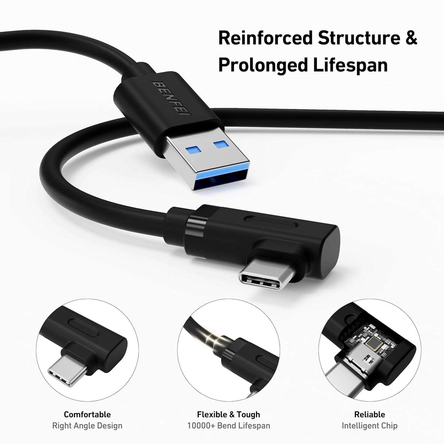 BENFEI Link Cable 16 FT Compatible with Oculus/Meta Quest 3, Quest2/Pro/Pico 4 Accessories and PC/SteamVR, High Speed PC Data Transfer, USB 3.0 to USB C Cable for VR Headset