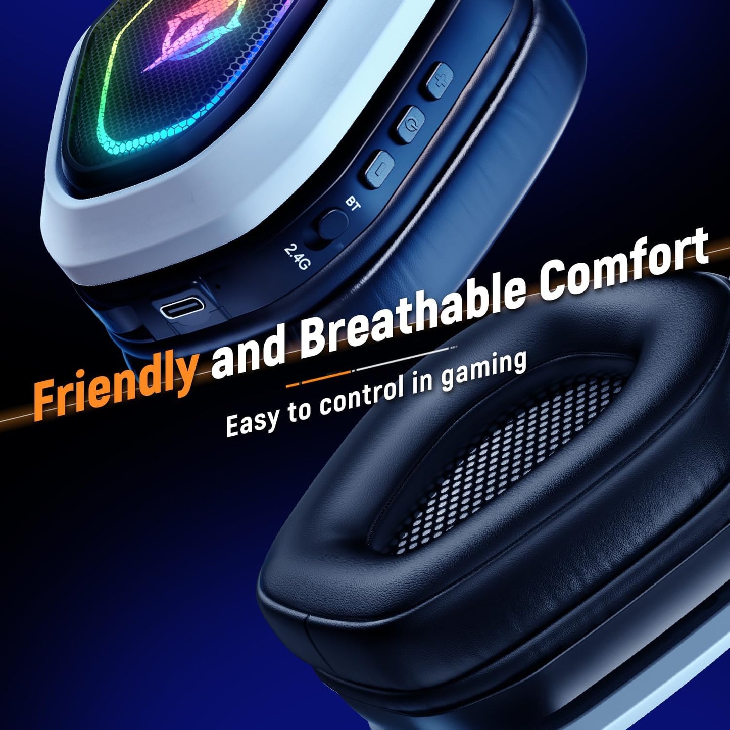 Ozeino Wireless Gaming Headset for Ps5, Ps4, Switch, Ultra Stable 2.4GHz USB & Type-C, Bluetooth 5.3 Gaming Headphones with Flip Mic, 40+Hr Battery Gamer Headset for PC, Laptop, Mobile, Mac(White)