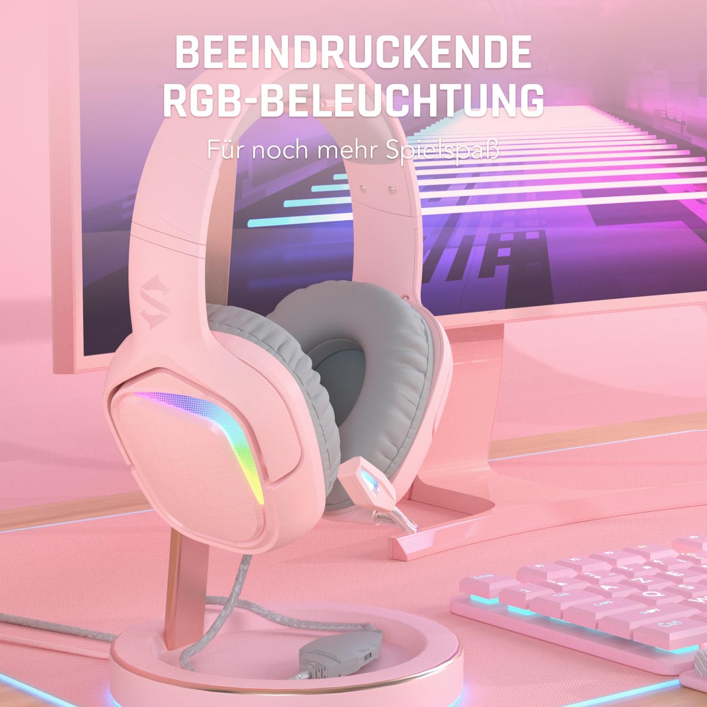Black Shark Gaming Headset for PC, PS4, PS5, Xbox, Switch, All-in-1 Gaming Headphones with Ultra-Clear Bendable Mic, 50mm Dynamic Drivers, Noise Isolation Ear Cushions, in-line Controls - Pink