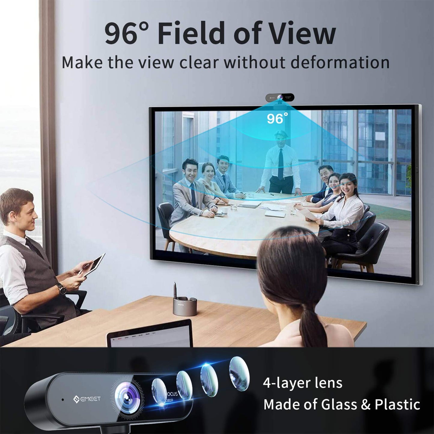 EMEET 1080P Webcam with Microphone, C960 Web Camera, 2 Mics Streaming Webcam, 90°FOV Computer Camera, Plug and Play USB Web Cam for Online Calling/Conferencing, Zoom/Teams/Facetime/YouTube, Laptop/PC
