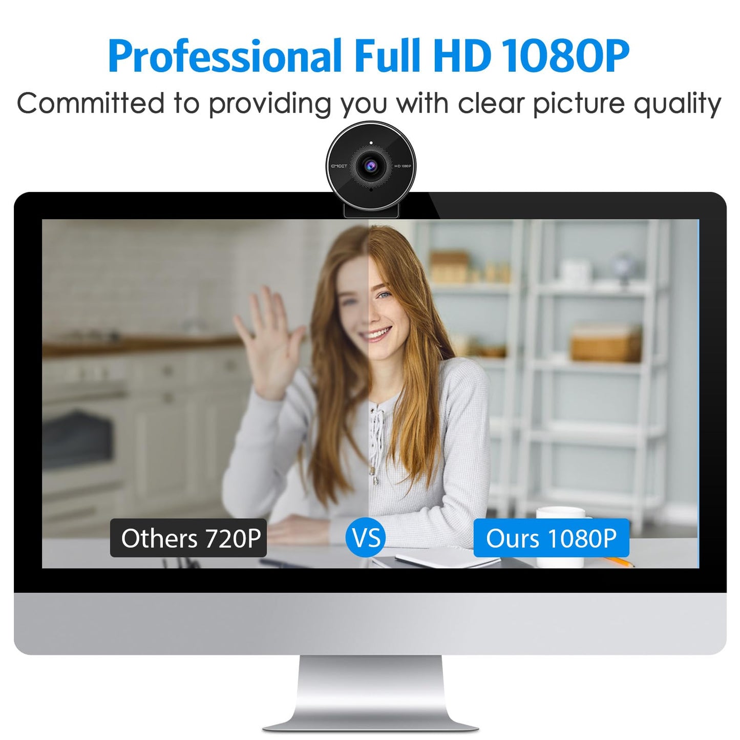 EMEET C955 Webcam for PC, 1080P Webcam with Microphone&Privacy Cover, Auto Light Correction, 70° FOV for Personal Use, Plug&Play Web Cam Protect Data, Perfect for Office Professionals&Remote Workers
