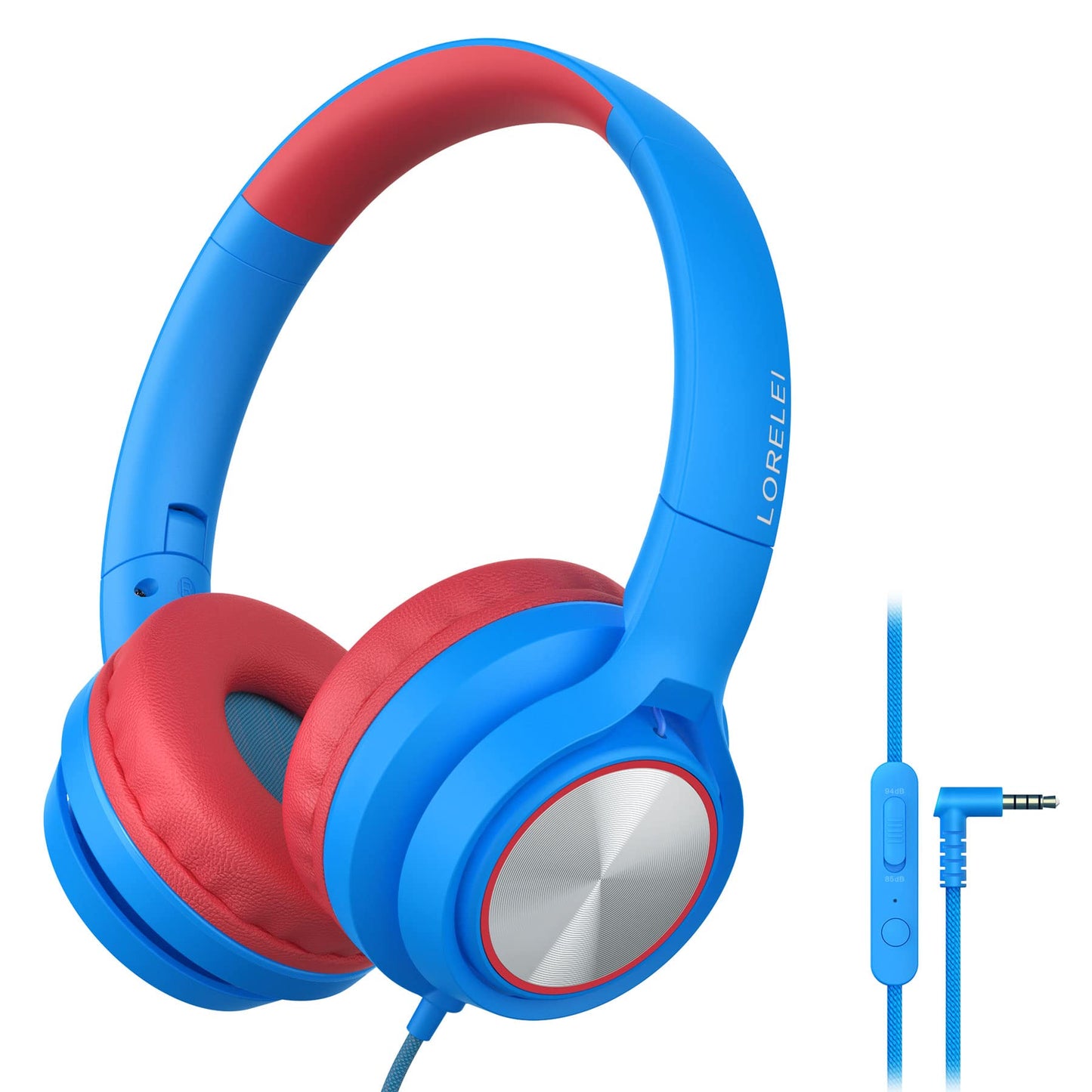 LORELEI E7 Kids Headphones with Microphone,On-Ear Wired Headset for Children/Boys/Girls,85/94dB Safe Volume 3.5mm Audio Jack Tangle-Free for School/iPad/Laptop/Travel (Blue&Green)