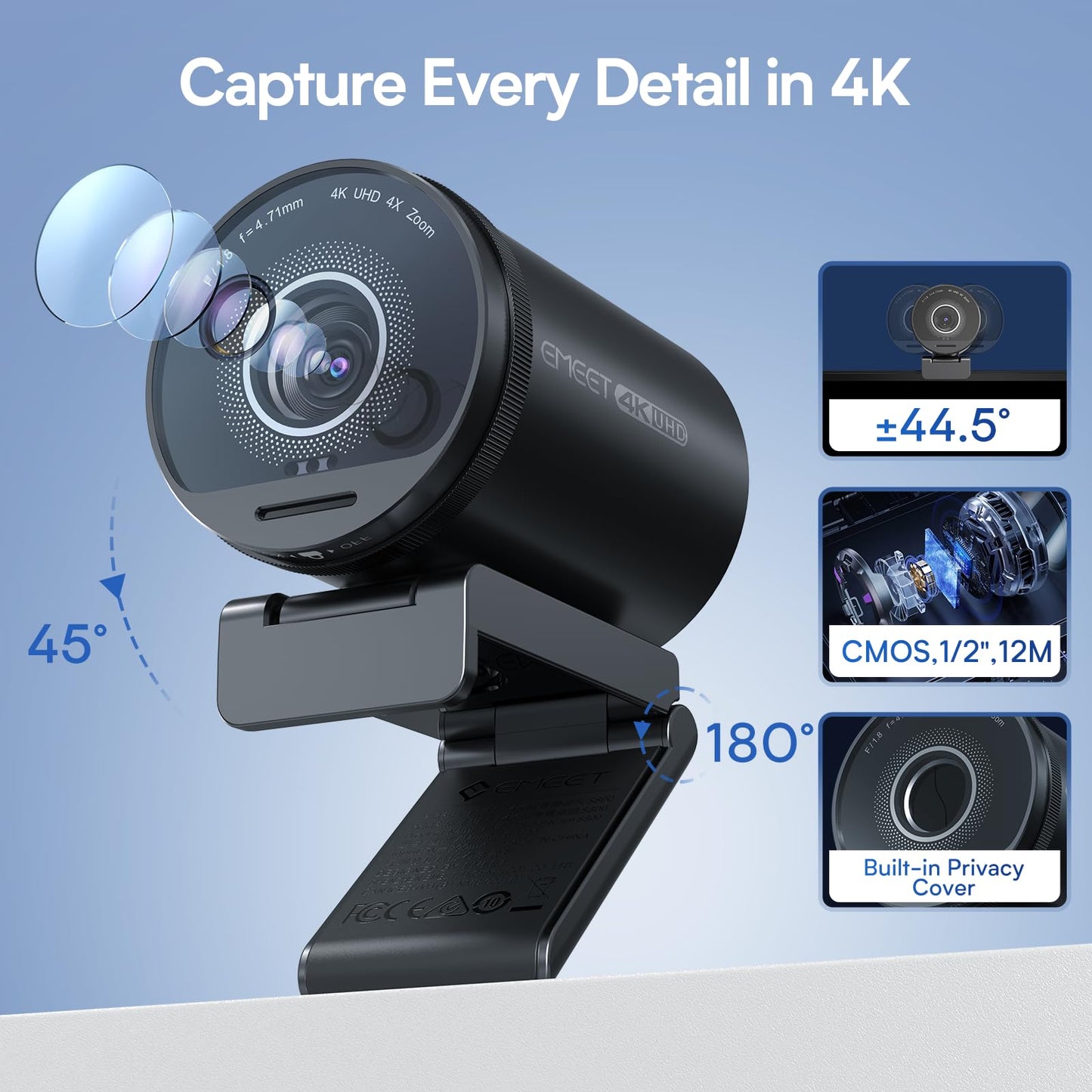 EMEET 1080P Webcam with Microphone, C960 Web Camera, 2 Mics Streaming Webcam, 90°FOV Computer Camera, Plug and Play USB Web Cam for Online Calling/Conferencing, Zoom/Teams/Facetime/YouTube, Laptop/PC