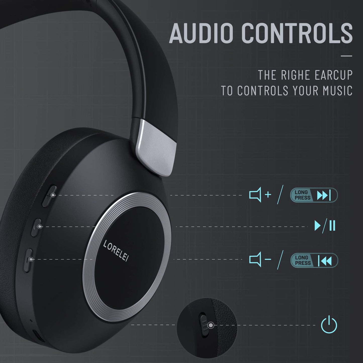 LORELEI B-C6 Wireless Over Ear Headphones, 50H Playtime Foldable Lightweight Bluetooth Headsets, Deep Bass, Built-in Microphone, Memory Foam Earmuff, for Travel, Home Office (Beige White)