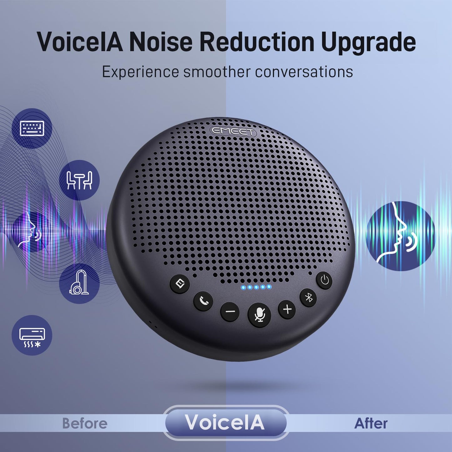 EMEET Conference Speaker and Microphone w/8+1 Mics, 360° Voice Pickup, Noise Reduce, Bluetooth/USB/Dongle Speakerphone for 14 People w/Daisy Chain for 25, Compatible w/Leading Platforms, 2024 Version