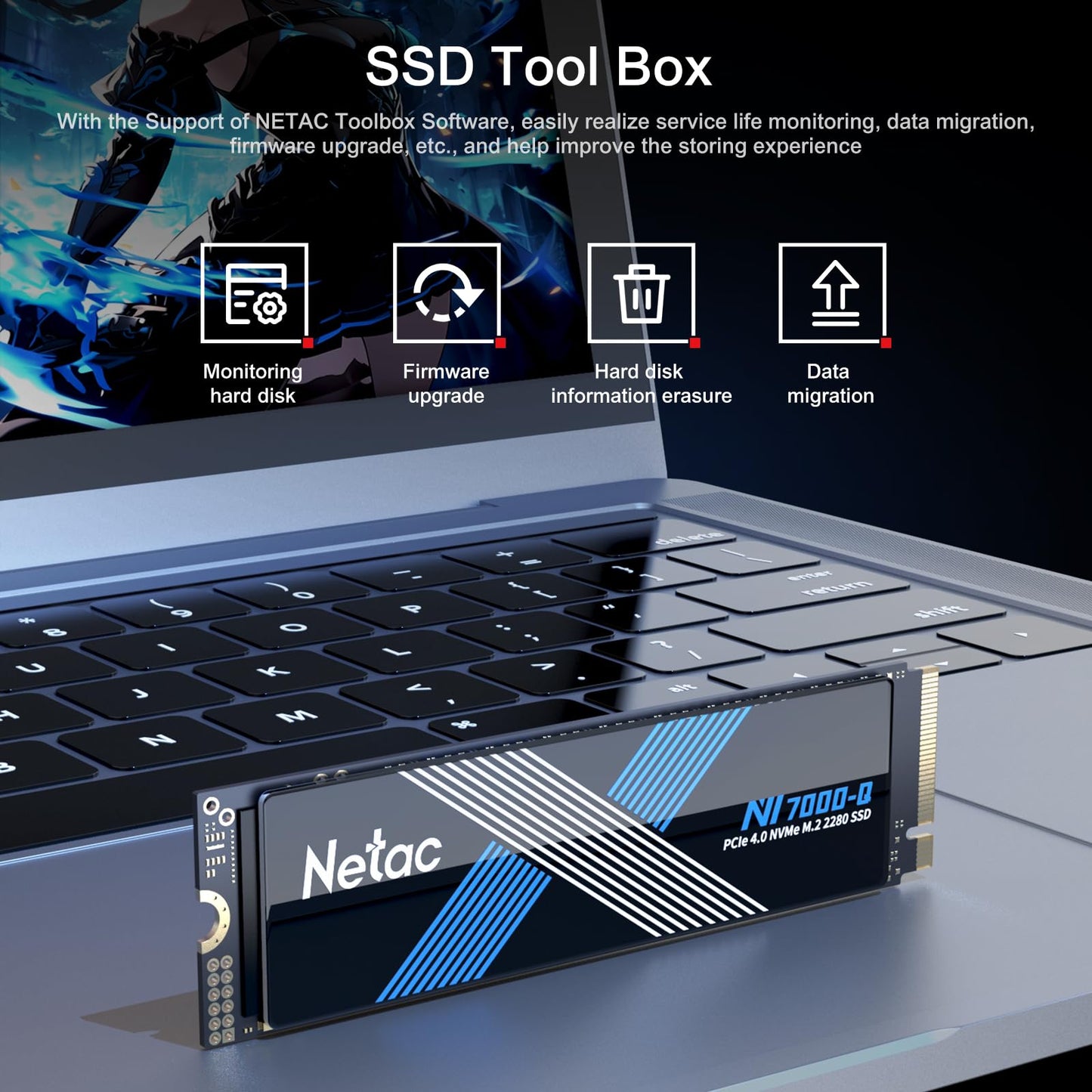 Netac 1TB PCIe Gen4x4 M.2 SSD Up to 7,100 MB/s NVMe Internal Gaming SSD with All-in-one Aluminum Heatspreader High-Performance Storage for Laptop PCs and Desktop, Works with PS5, NV7000-Q