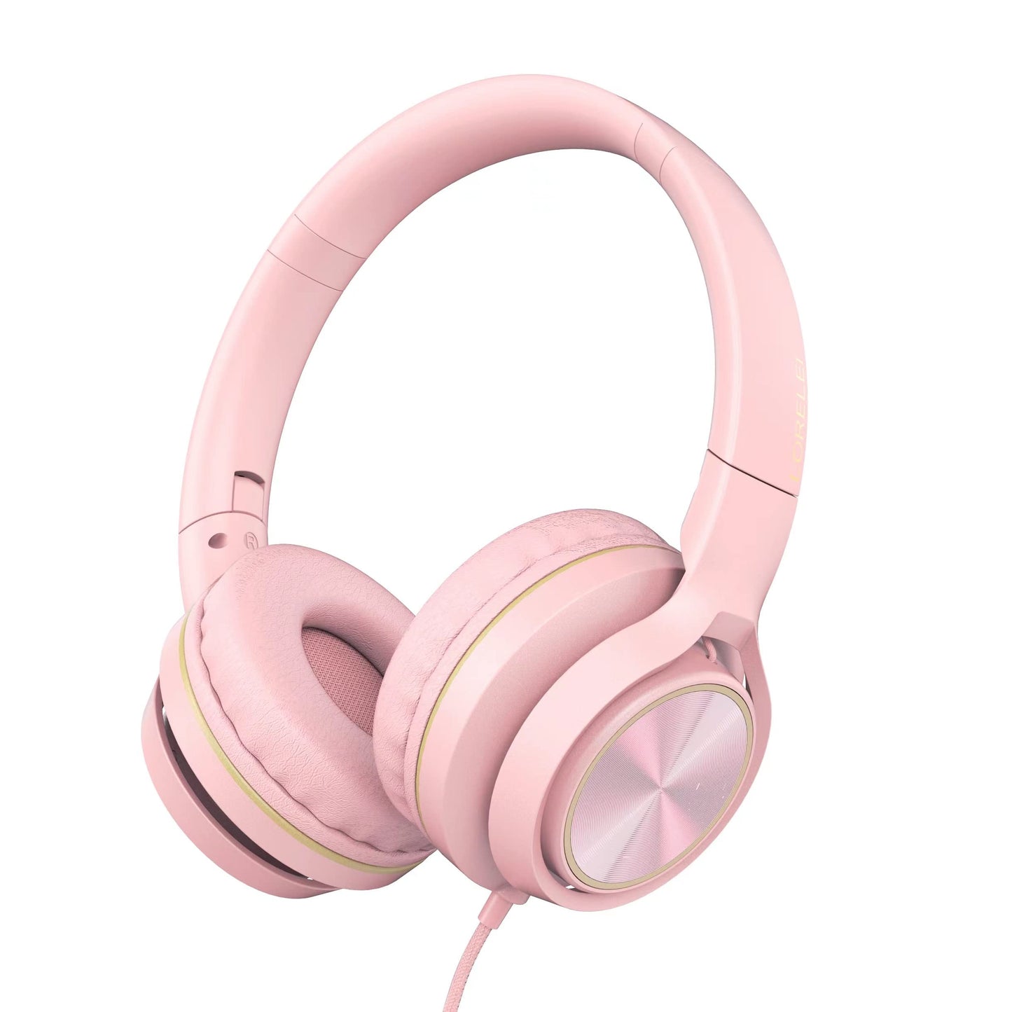 LORELEI S9 Wired Headphones with Microphone for School,On-Ear Kids Headphones for Girls Boys,Folding Lightweight and 3.5mm Audio Jack Headset for Phone, Ipad,Tablet, PC, Chromebook (Pearl Pink)