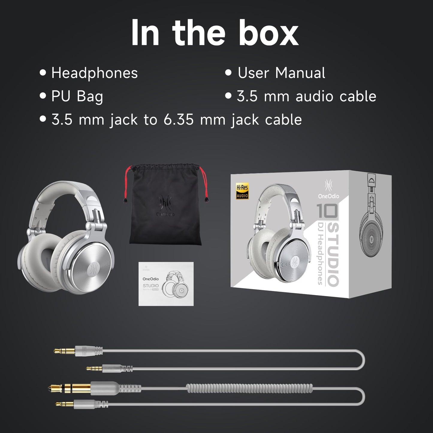OneOdio Pro-10 Over Ear Wired Headphones for School Studio Monitor & Mixing DJ Stereo Headsets, 50mm Neodymium Drivers, in-Line Mic, 3.5mm/6.35mm Jack for AMP Computer Recording Phone Piano Guitar