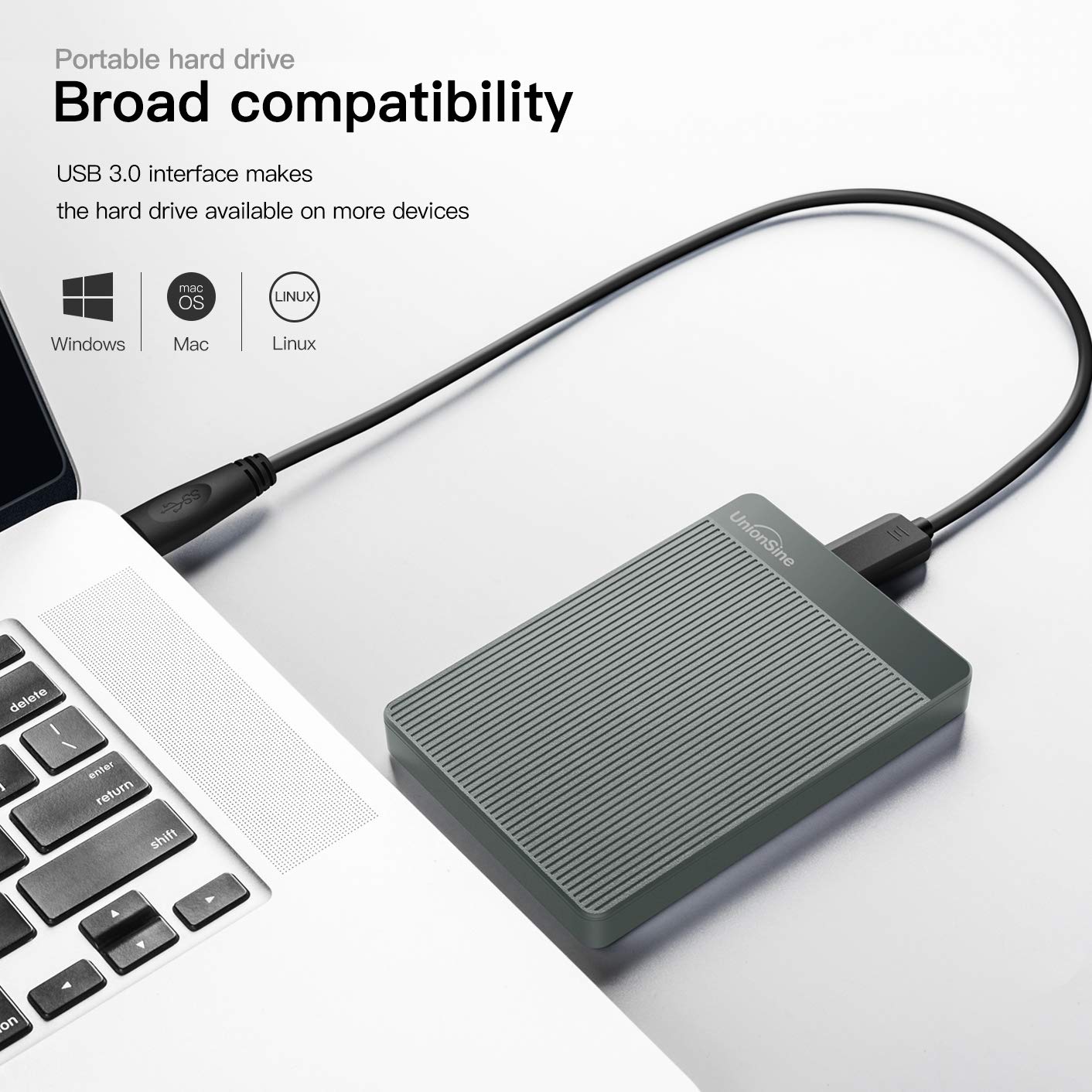 UnionSine 1TB Ultra Slim Portable External Hard Drive USB3.0 HDD Storage for PC,Mac, Desktop, Laptop, PS4, Xbox One, Xbox 360-Super Fast Transmission-HD-2510(Black)