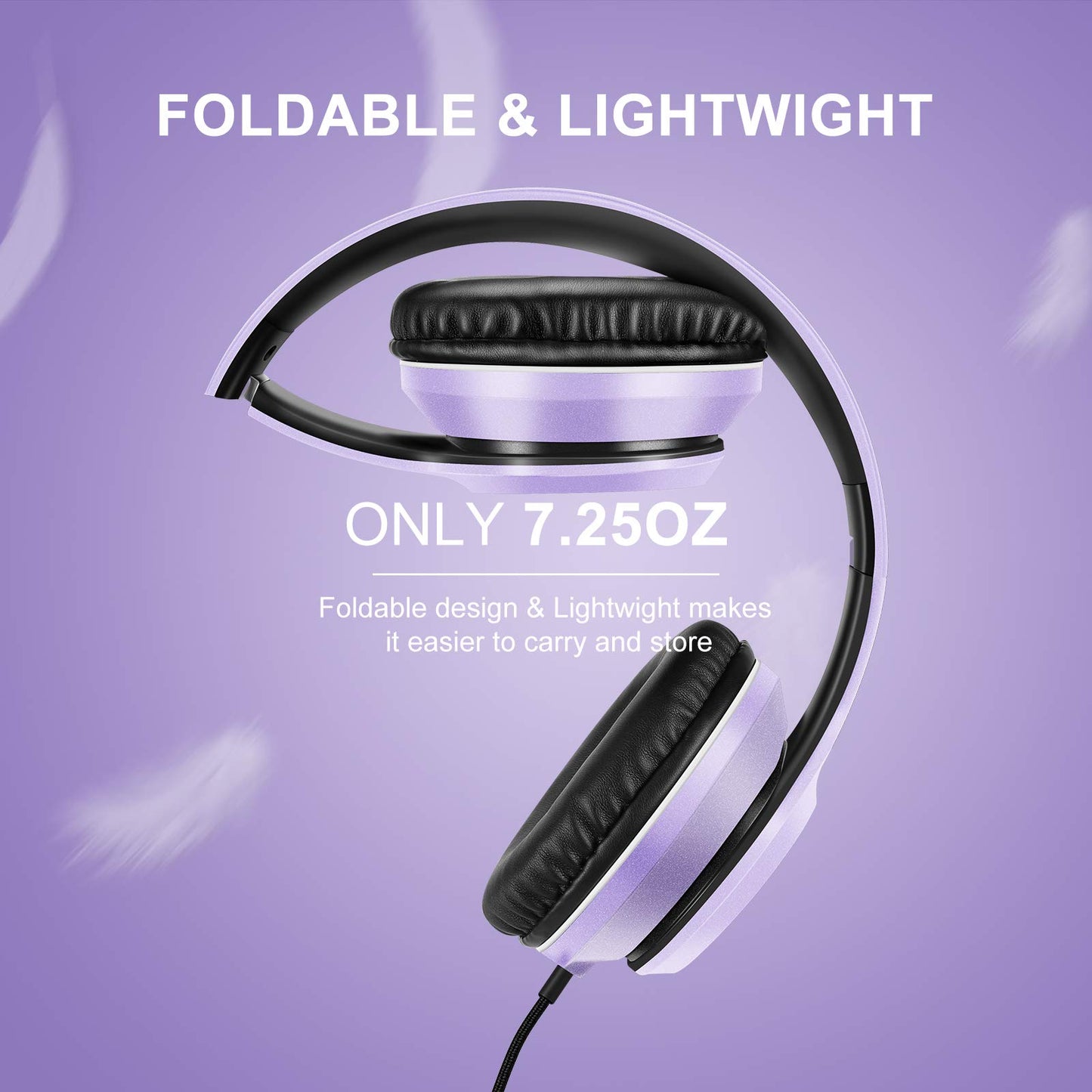 LORELEI X8 Over-Ear Wired Headphones with Microphone with 1.45m-Tangle-Free Nylon Line&3.5mm Plug,Lightweight Foldable & Portable Headphones for Smartphone,Tablet,Computer,Mp3/4(Pearl Pink)