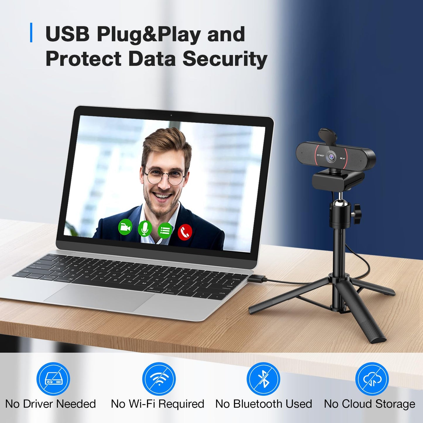 EMEET C960 4K Webcam for PC, PDAF Autofocus, Dual AI Noise-Canceling Mics, 73° FOV, Auto Light Adjustment, UHD Sensor, Plug-and-Play, Privacy Webcam Cover, Compatible with Zoom/Teams/YouTube