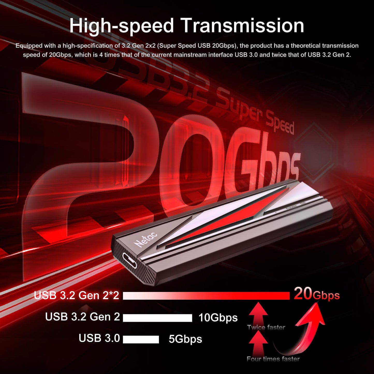 Netac 1TB Extreme Portable SSD Up to 2000MB/s Read 1700MB/s Write Speed, External Solid State Drives USB 3.2 Gen.2 Business Travel Essential, ZX20L