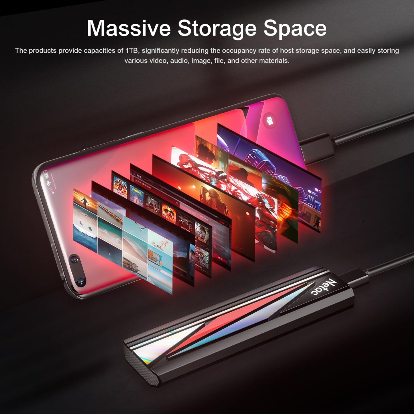 Netac 1TB Extreme Portable SSD Up to 2000MB/s Read 1700MB/s Write Speed, External Solid State Drives USB 3.2 Gen.2 Business Travel Essential, ZX20L
