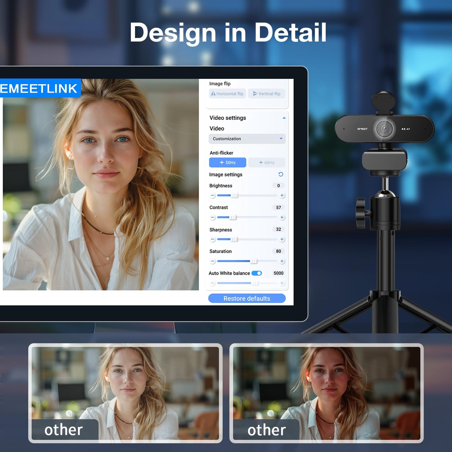 EMEET NOVA 4K Webcam for PC - Ultra 4K HD, PDAF Autofocus, Dual Noise-Cancelling Mics, 73° FOV, Auto Light Correction, USB Plug&Play, Privacy Cover, Ideal for High-End Business Meetings&Live Streaming