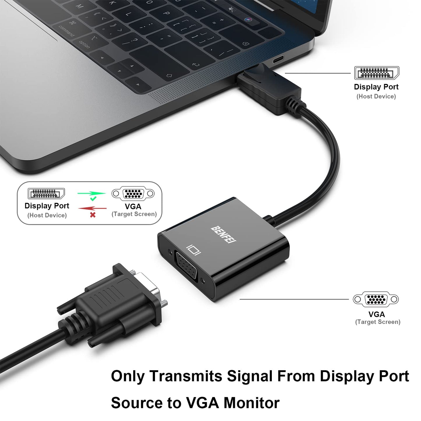 DisplayPort to VGA, Benfei Gold-Plated DP to VGA Adapter (Male to Female) Compatible for Lenovo, Dell, HP, ASUS