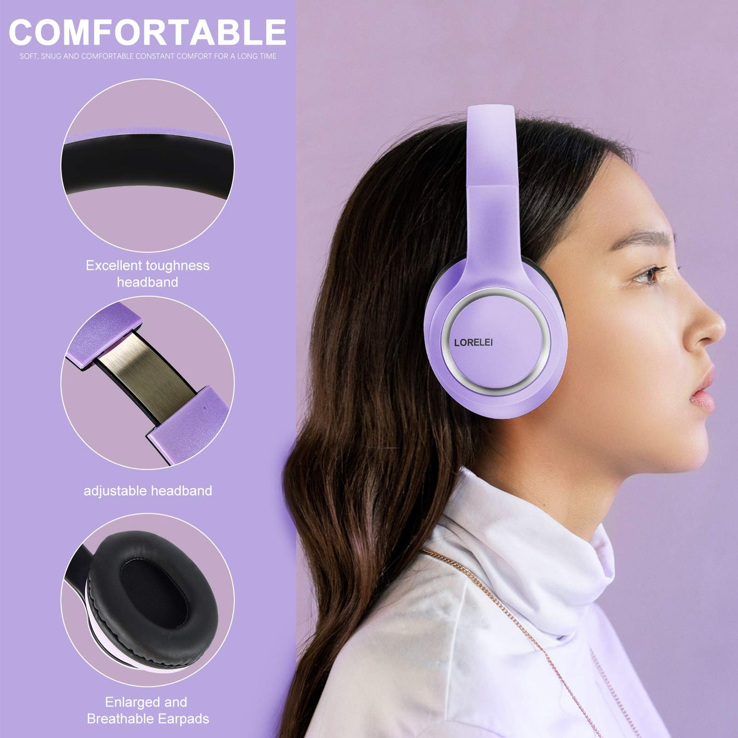 LORELEI X8 Over-Ear Wired Headphones with Microphone with 1.45m-Tangle-Free Nylon Line&3.5mm Plug,Lightweight Foldable & Portable Headphones for Smartphone,Tablet,Computer,Mp3/4(Pearl Pink)
