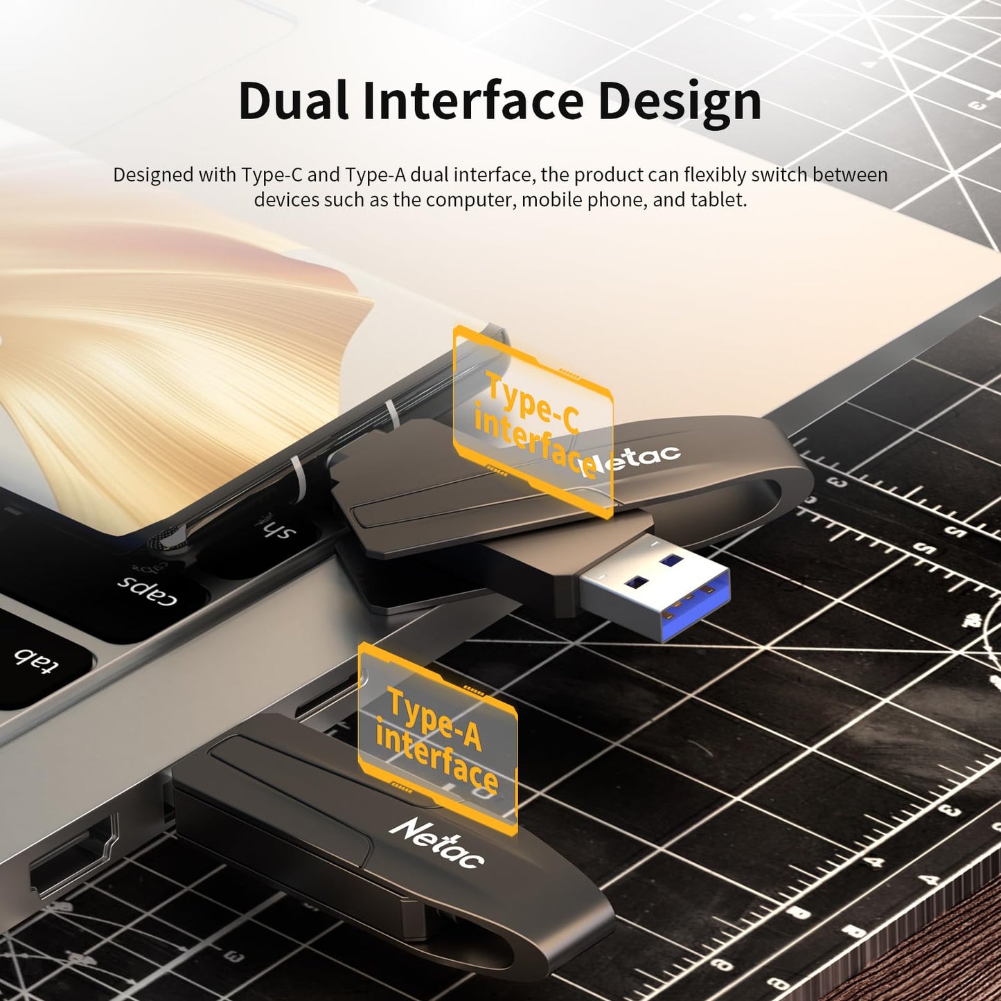 Netac 512GB Portable External USB Solid State Drive Type-c and USB 3.2 Dual Interface, up to 550MB/s for Data Storage, Expansion of Storage for Photos/Videos/Music/Files, US8