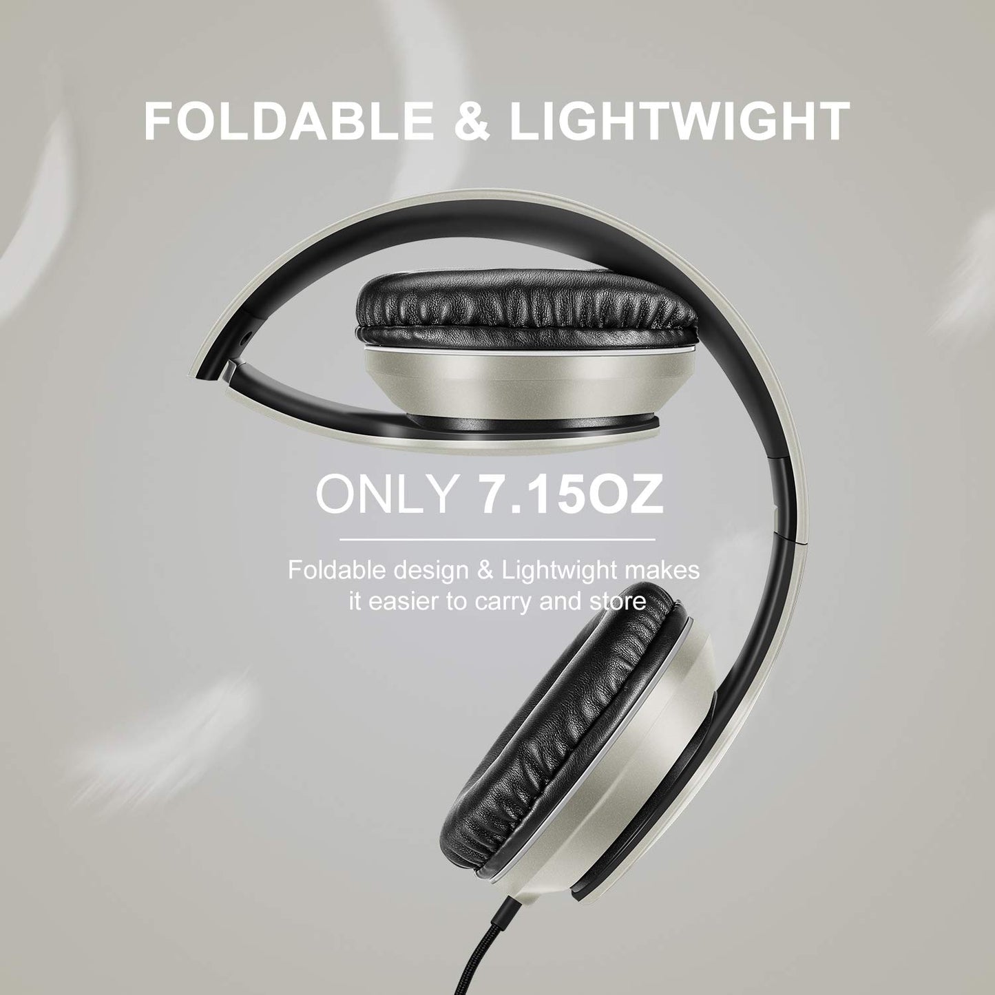 LORELEI X6 Over-Ear Headphones with Microphone, Lightweight Foldable & Portable Stereo Bass Headphones with 1.45M No-Tangle, Wired Headphones for Smartphone Tablet MP3 / 4 (Space Black)