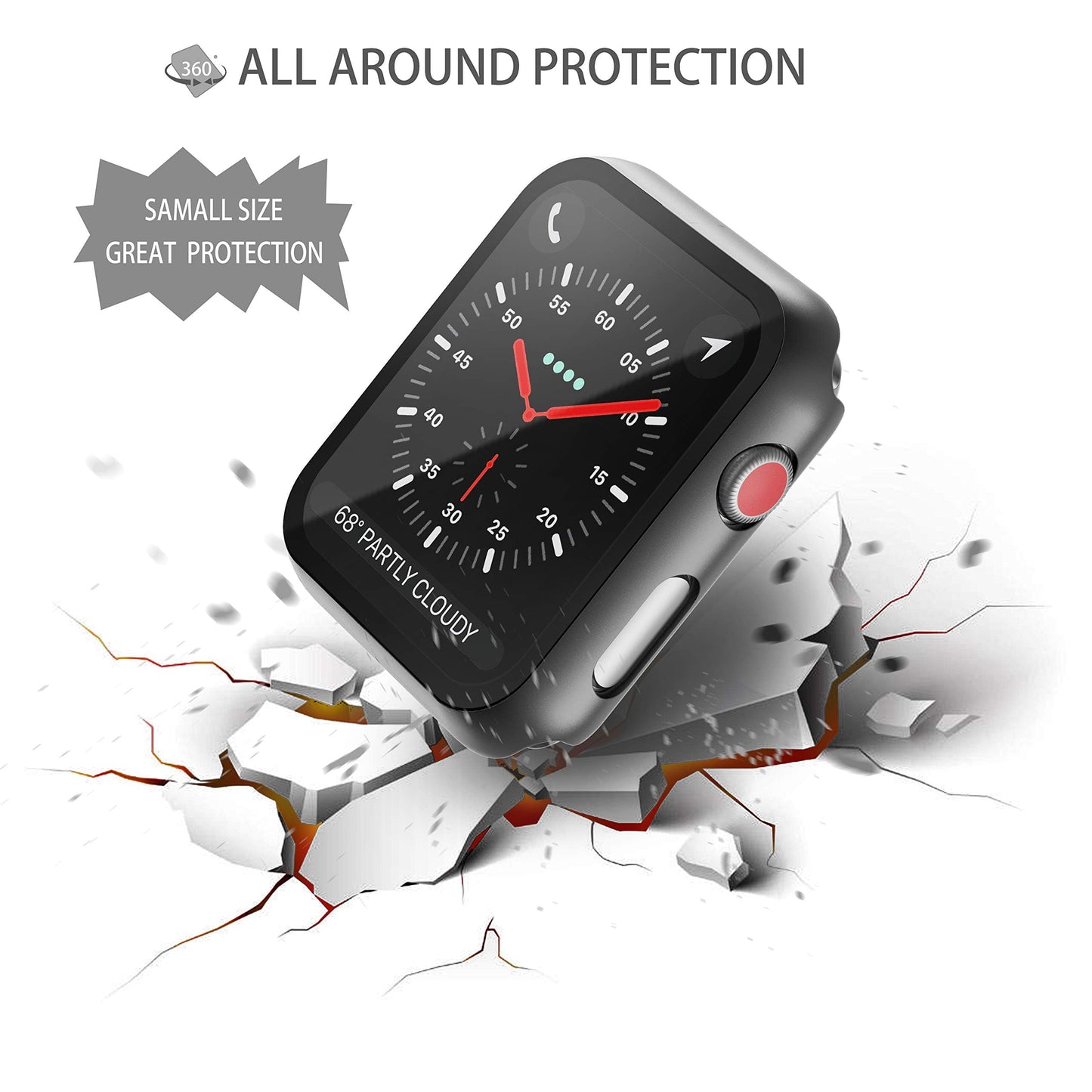2Pack Black Hard Case (Apple Watch SE 2 (2024) SE Series 6 Series 5 Series 4)with HD Tempered Glass Screen Protector