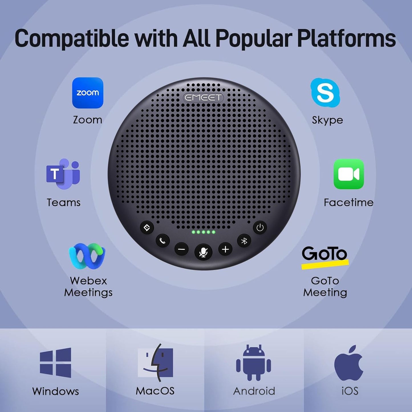 EMEET Conference Speaker and Microphone w/8+1 Mics, 360° Voice Pickup, Noise Reduce, Bluetooth/USB/Dongle Speakerphone for 14 People w/Daisy Chain for 25, Compatible w/Leading Platforms, 2024 Version