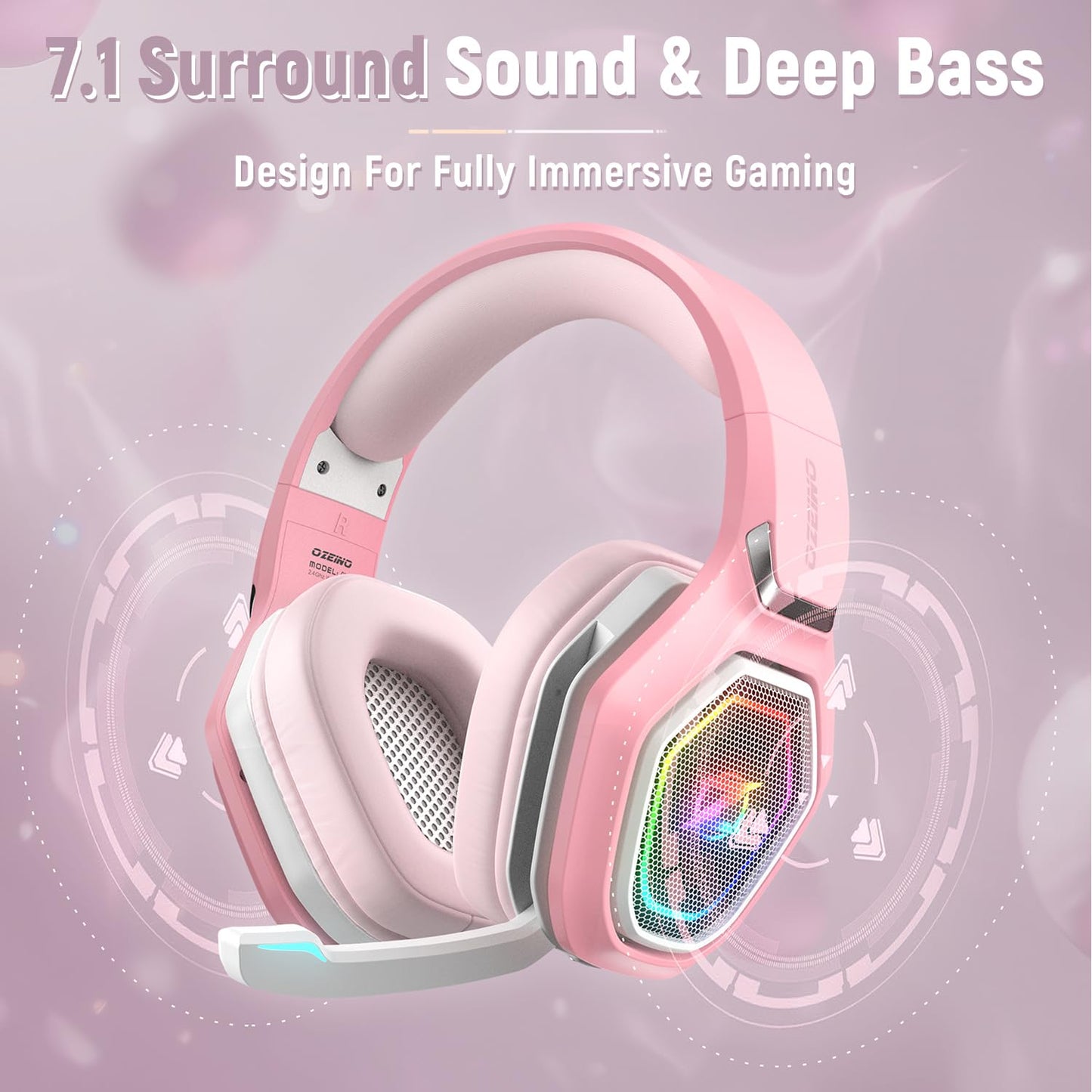Ozeino Wireless Gaming Headset for Ps5, Ps4, Switch, Ultra Stable 2.4GHz USB & Type-C, Bluetooth 5.3 Gaming Headphones with Flip Mic, 40+Hr Battery Gamer Headset for PC, Laptop, Mobile, Mac(White)