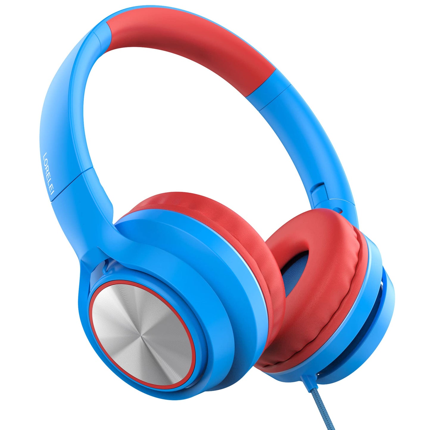LORELEI E7 Kids Headphones with Microphone,On-Ear Wired Headset for Children/Boys/Girls,85/94dB Safe Volume 3.5mm Audio Jack Tangle-Free for School/iPad/Laptop/Travel (Blue&Green)