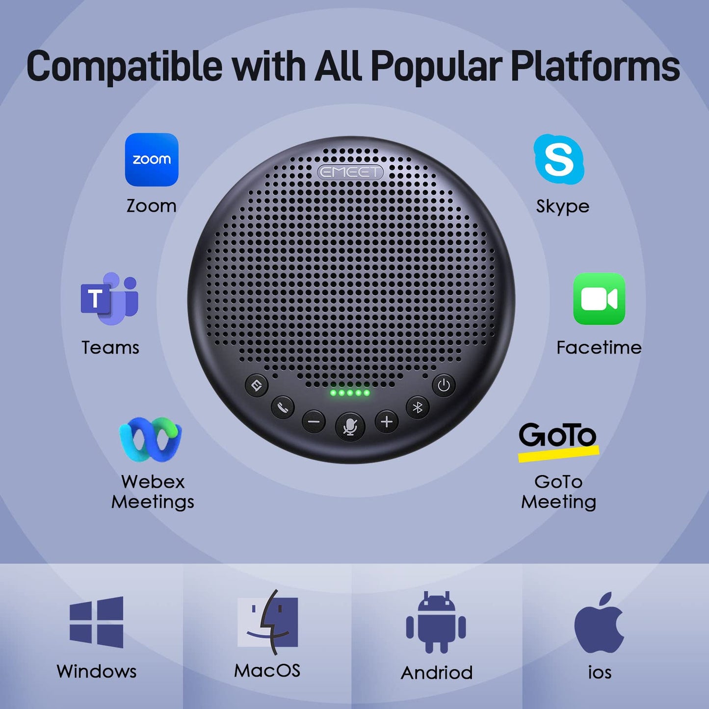 EMEET Conference Speaker and Microphone w/8+1 Mics, 360° Voice Pickup, Noise Reduce, Bluetooth/USB/Dongle Speakerphone for 14 People w/Daisy Chain for 25, Compatible w/Leading Platforms, 2024 Version