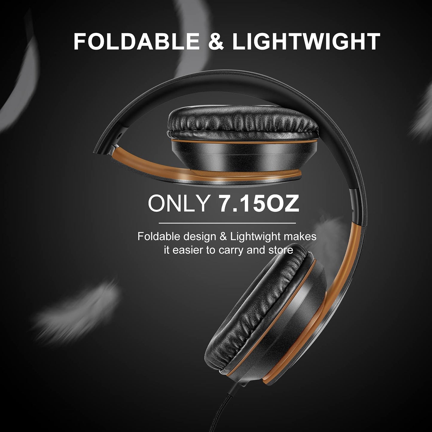 LORELEI X6 Over-Ear Headphones with Microphone, Lightweight Foldable & Portable Stereo Bass Headphones with 1.45M No-Tangle, Wired Headphones for Smartphone Tablet MP3 / 4 (Space Black)