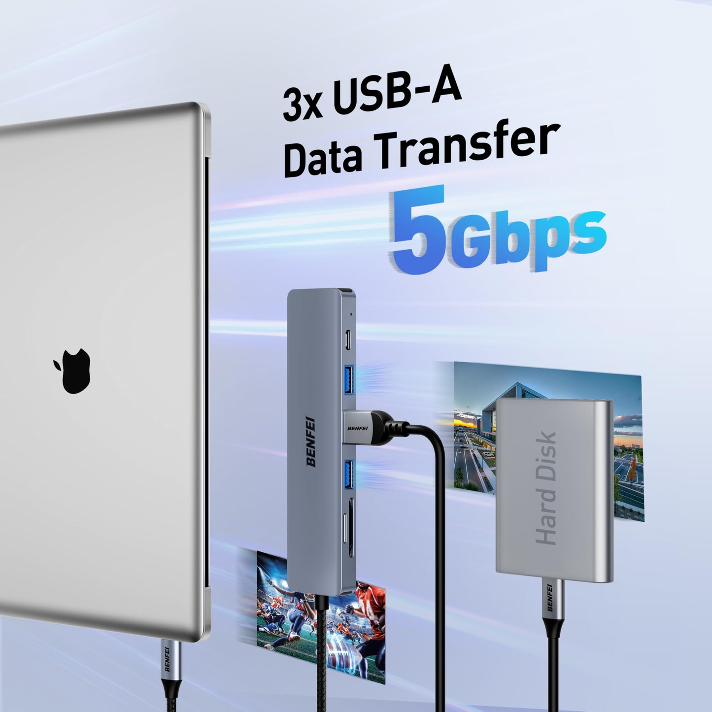 BENFEI USB C HUB 7in1, USB C HUB Multiport Adapter with USB-C to HDMI, USB-C to SD/TF Card Reader/3*USB 3.0/100W Power Delivery, Compatible with iPhone 15 Pro/Max, MacBook, iPad Pro, iMac, S23, XPS17